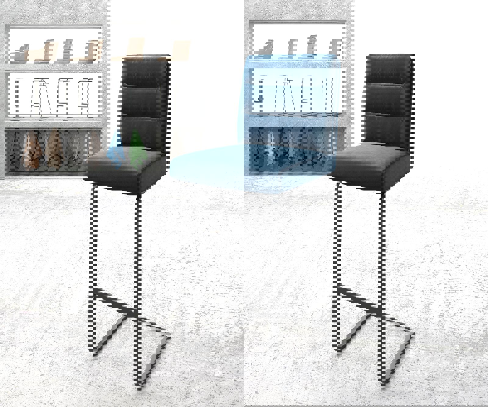 Chaise-de-bar Pela-Flex velours bleu chaise cantilever métal plat Chaise-de-bar Pela-Flex velours bleu chaise cantilever métal plat