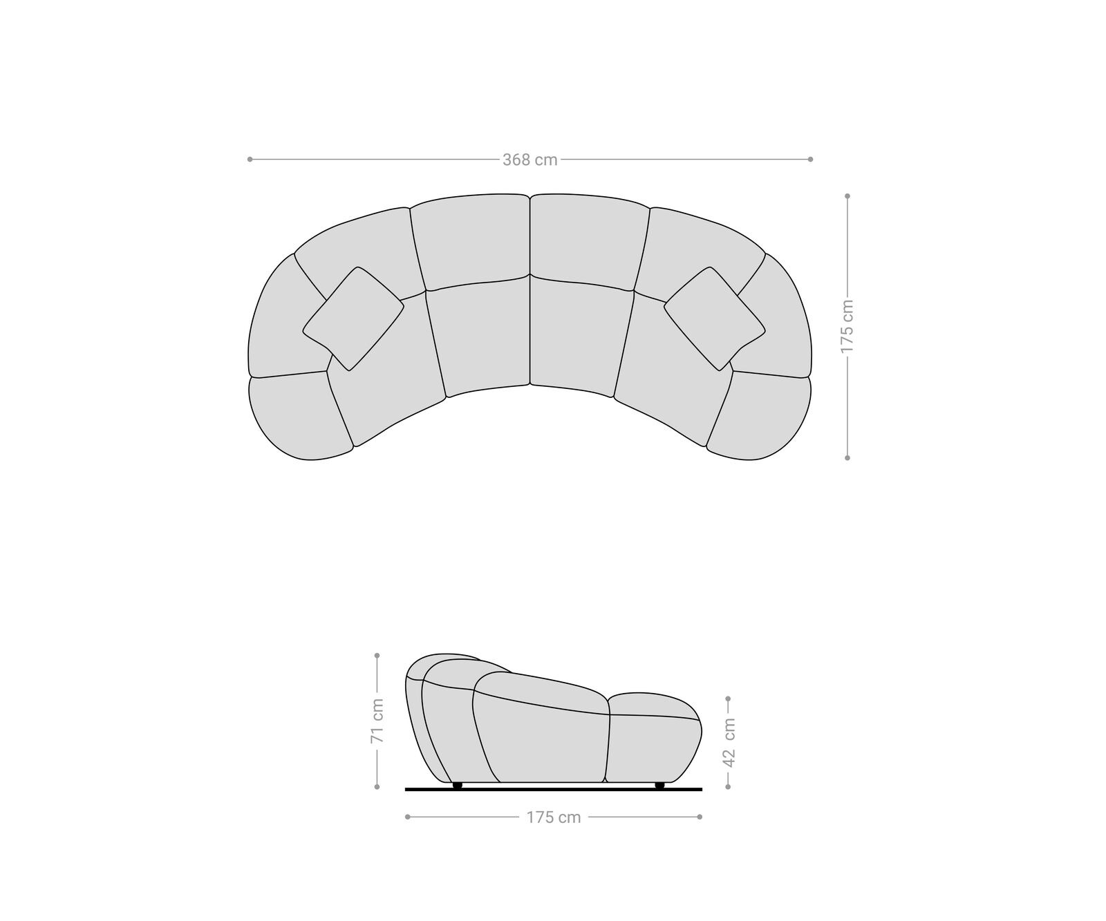 Grand canapé Lunna 360x175 cm Bouclé gris argenté 2 coussins 6 Grand canapé Lunna 360x175 cm Bouclé gris argenté 2 coussins 6