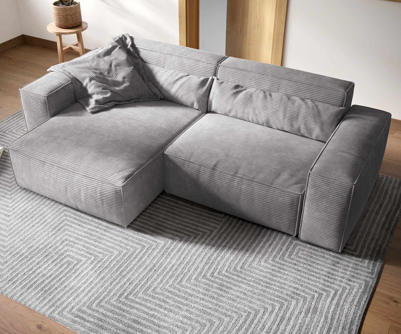 Canapé d'angle Sirpio XL 270x170 cm Velours côtelé Gris argenté Recamiere variable 3