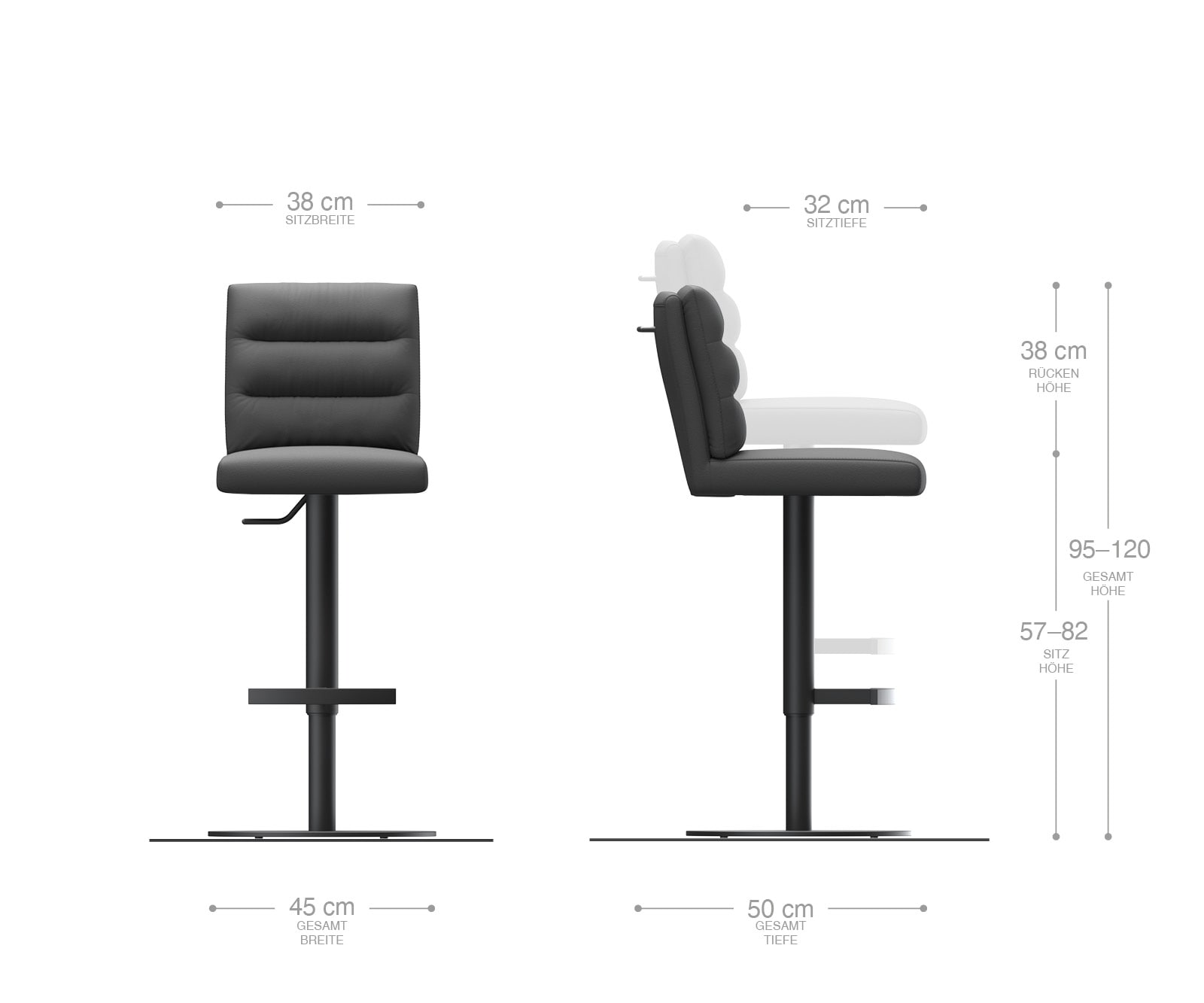 Chaise-de-bar Pela-Flex cuir véritable boue pied pivotant réglable en hauteur acier inoxydable pivotant ressorts ensachés 7