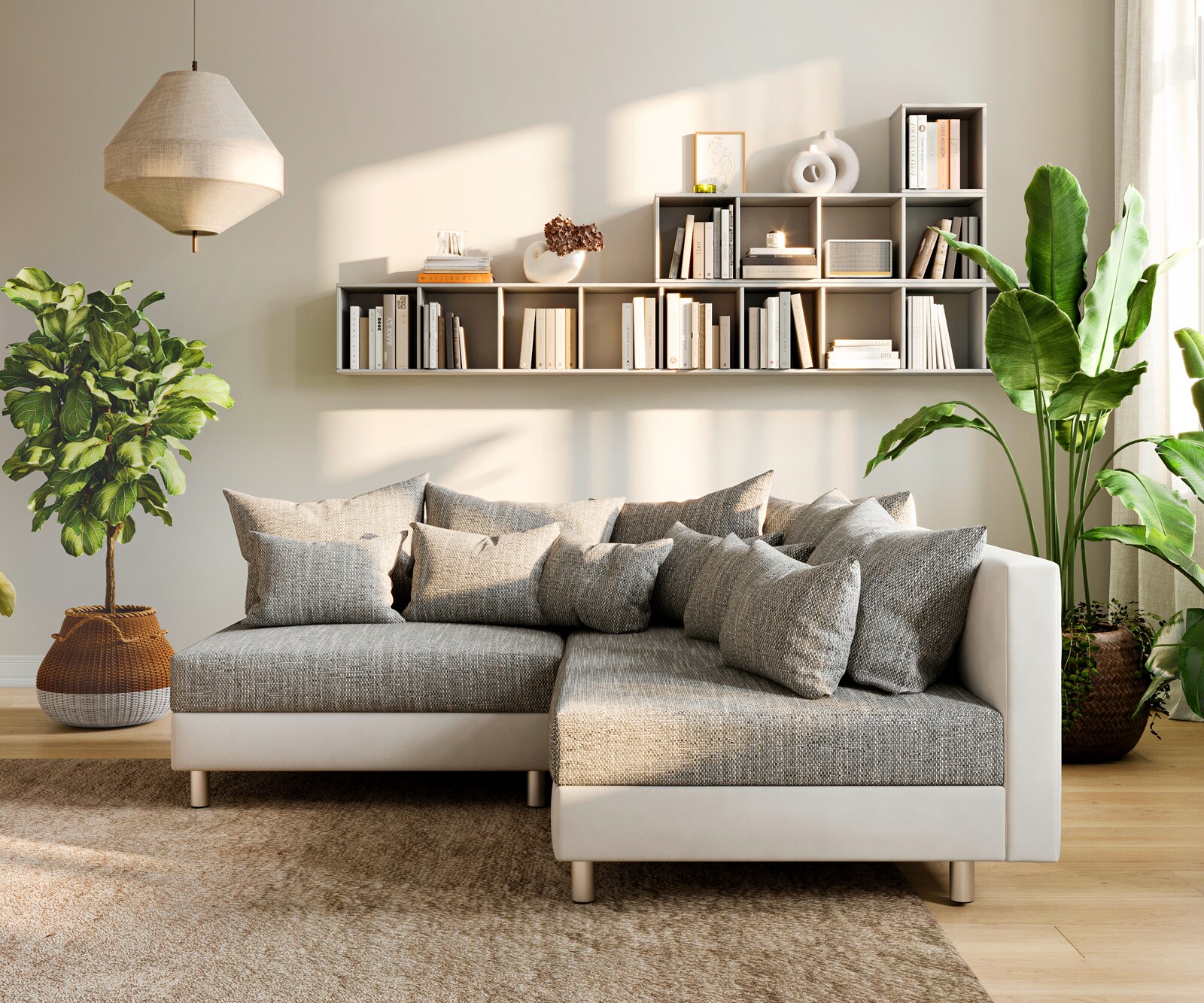 Canapé-d'angle Clovis blanc gris clair canapé modulable ottoman droite 1 Canapé-d'angle Clovis blanc gris clair canapé modulable ottoman droite 1