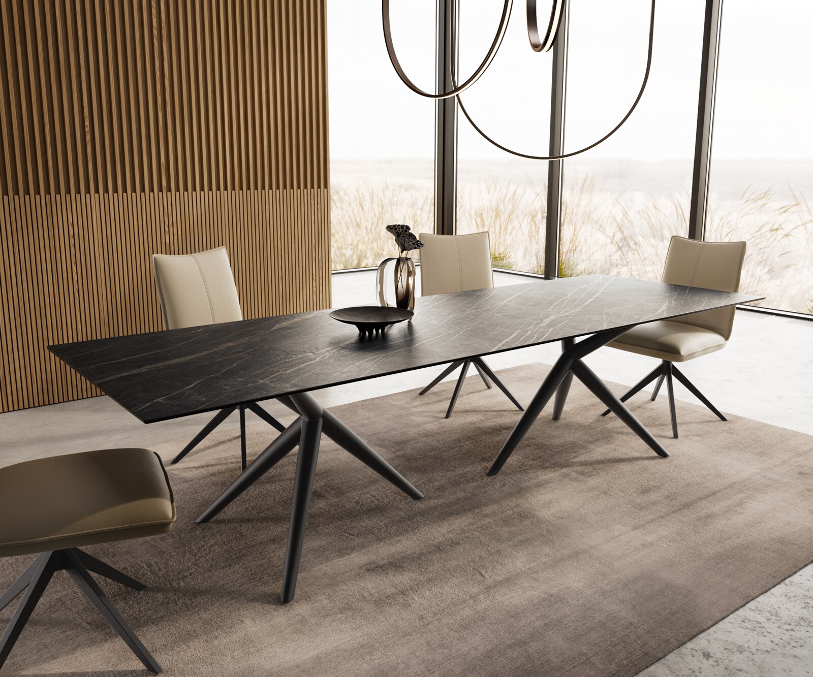 Table à manger Edge 300x100 Céramique Laminam®Noir Desir Marron Estelar rond Métal Noir