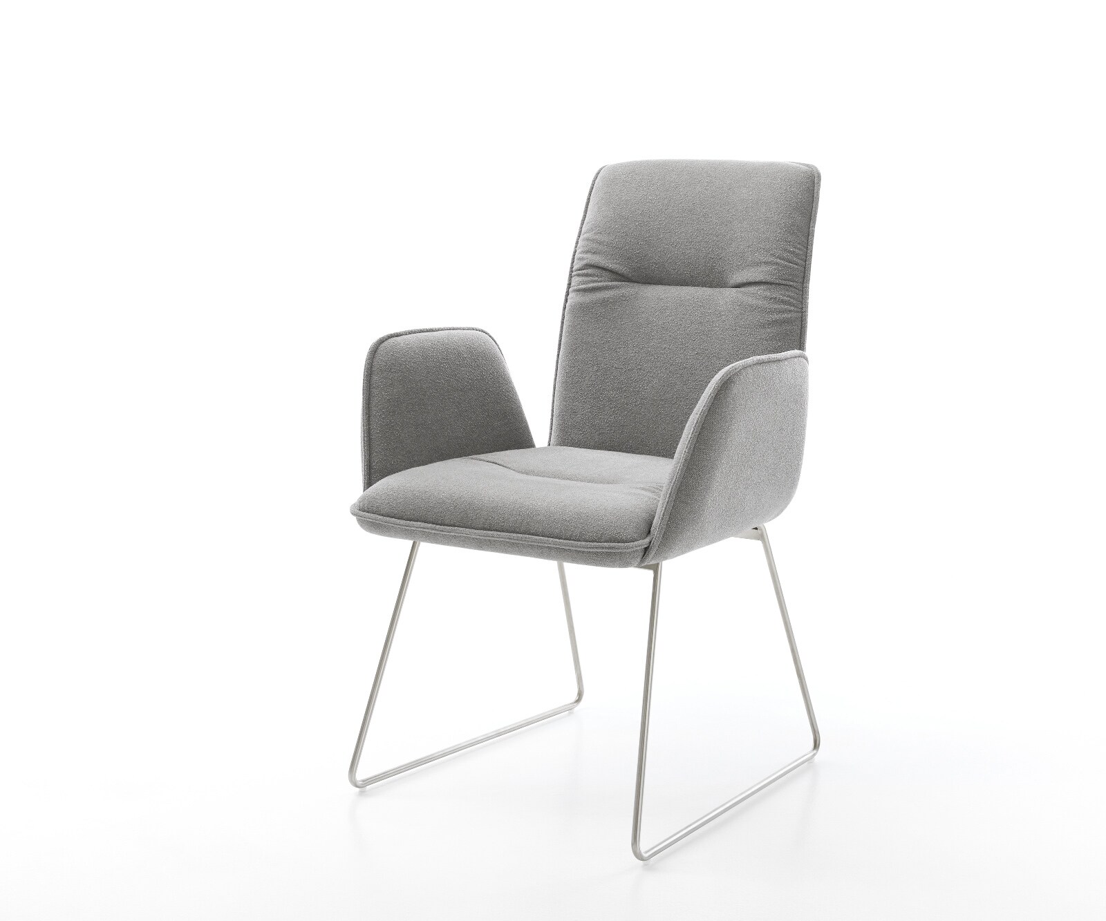 Chaise-de-salle-à-manger Vinja-Flex tissu structuré doux gris pied trapèze acier inoxydable 1