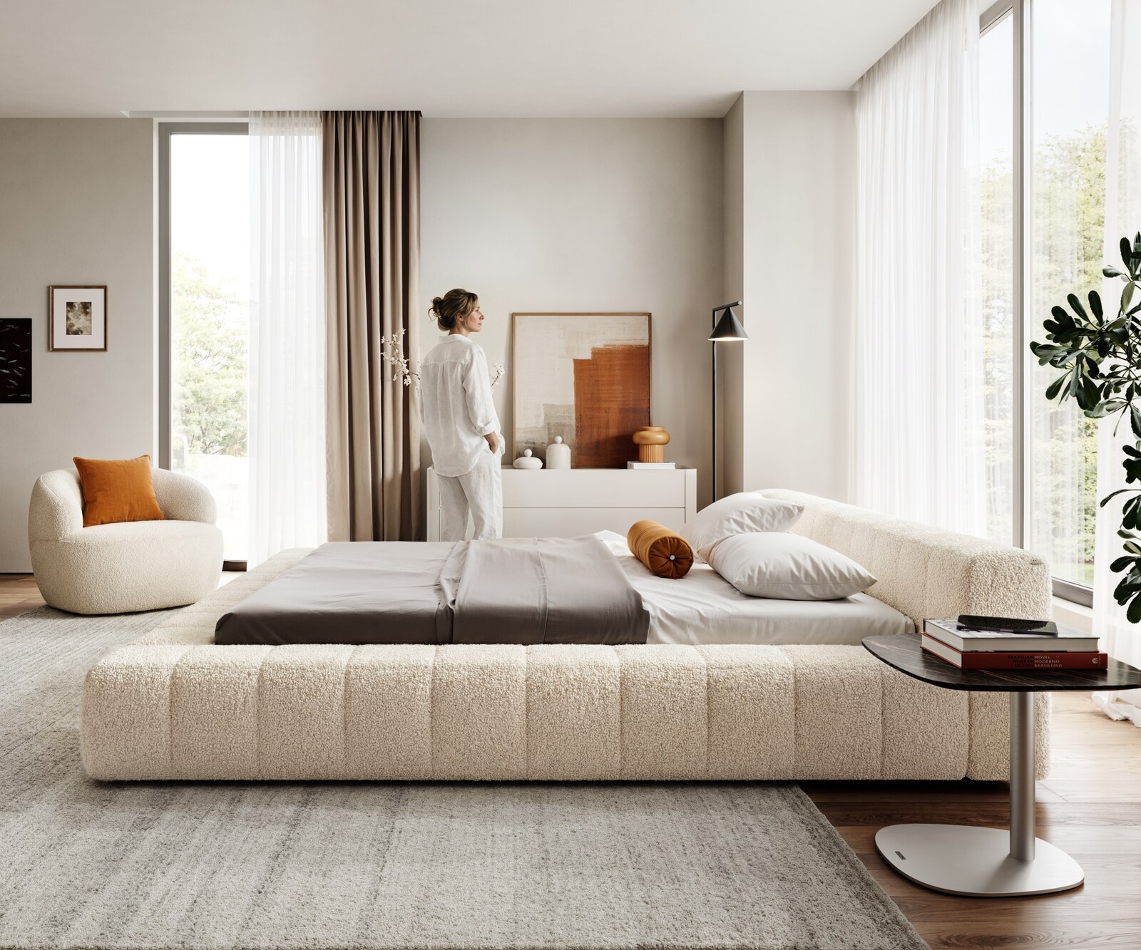 Sommier-rembourré Espazio 180x200 cm Tissu peluche beige 3