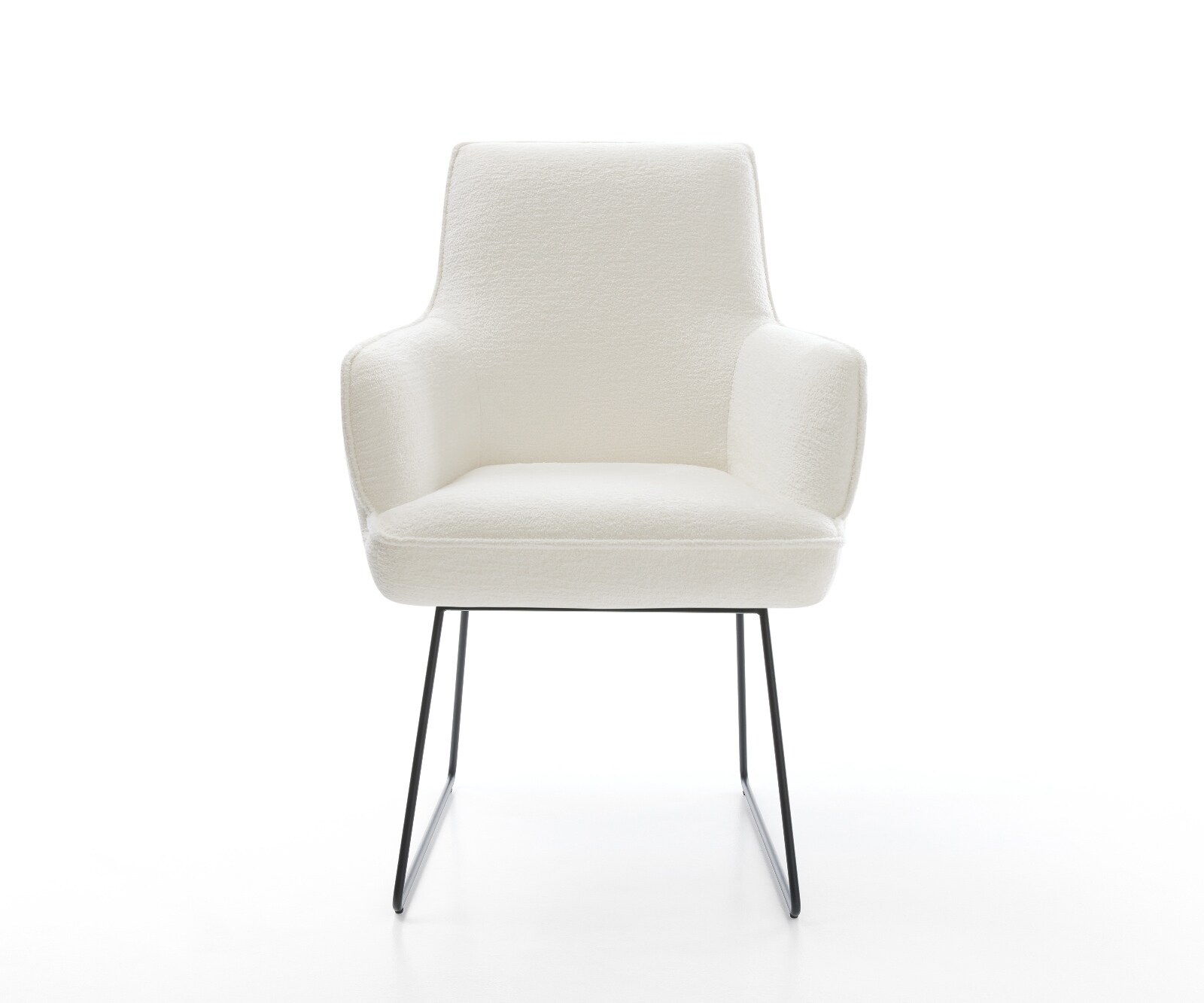 Chaise-de-salle-à-manger Heira-Flex avec accoudoirs bouclé doux beige pied trapèze noir resorts ensachés 2