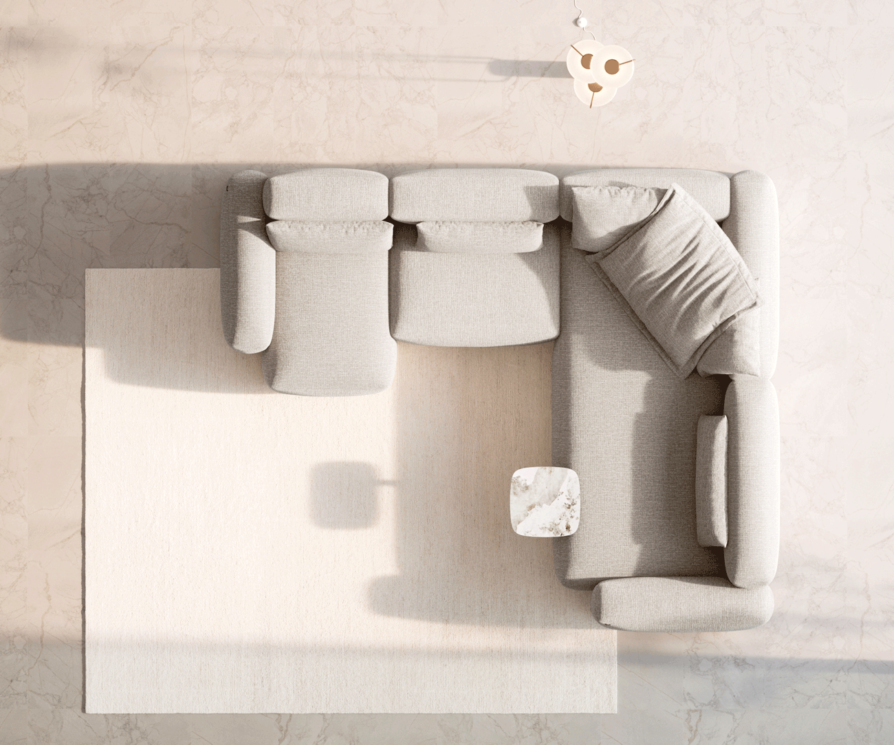 Canapé panoramique Freestyle 360x290 cm Tissu tissé doux Beige couture plate 5