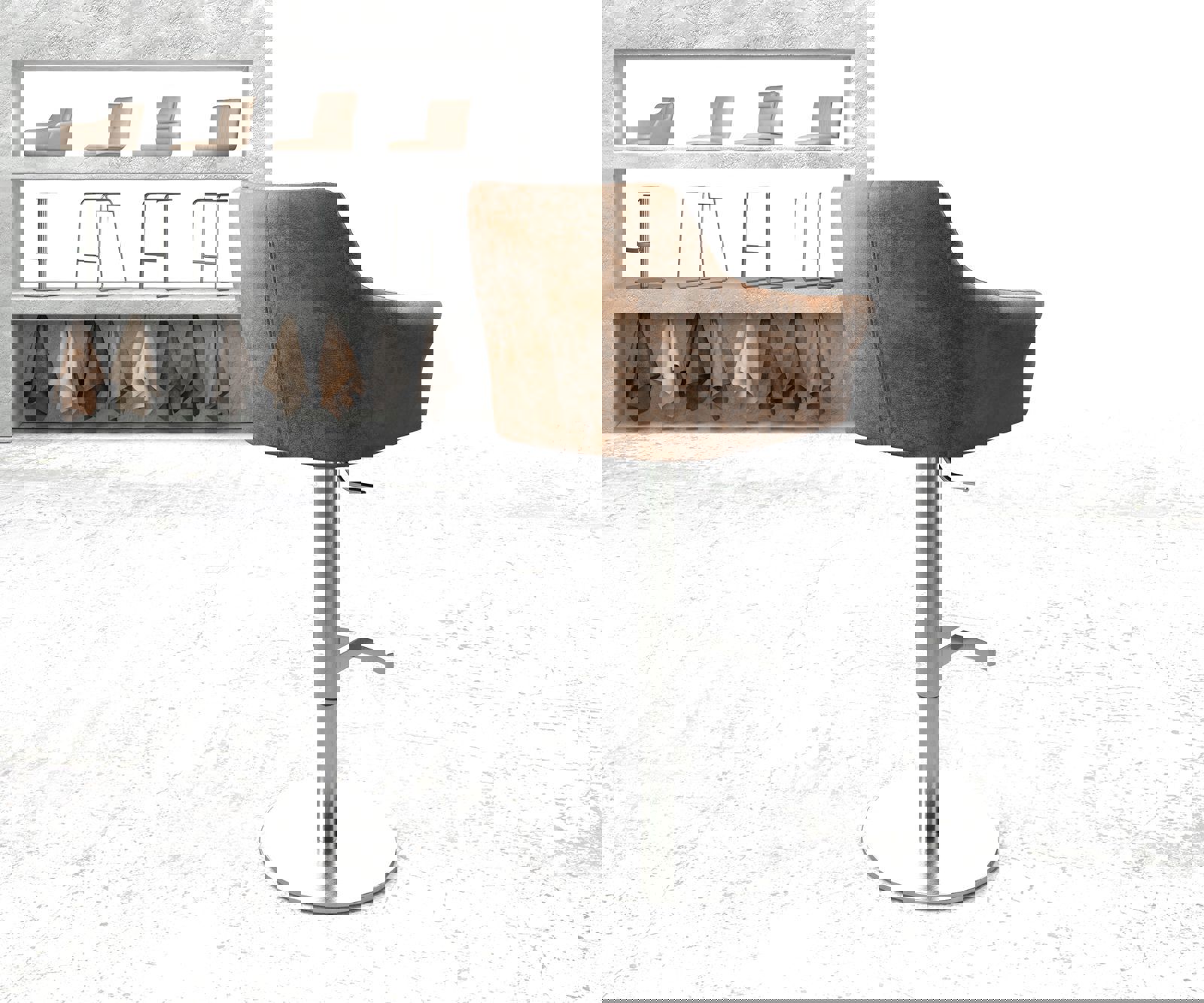 Chaise-de-bar Yulo-Flex vintage marron base tournante réglable en haut acier inoxydable 2 Chaise-de-bar Yulo-Flex vintage marron base tournante réglable en haut acier inoxydable 2