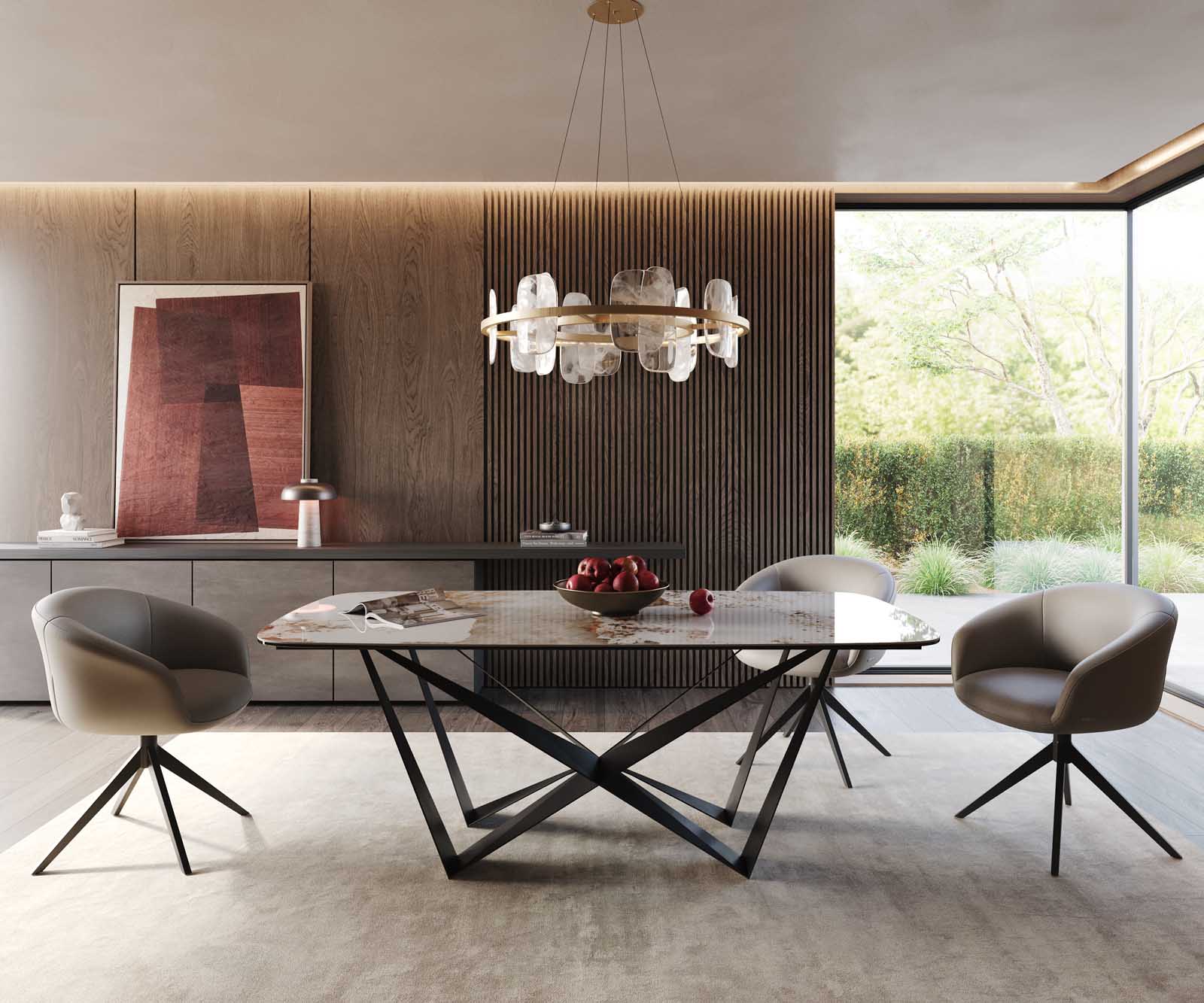 Table à manger Edge en forme de bateau 200x100 céramique Minas mélange blanc-beige Spider acier plat noir 1 Table à manger Edge en forme de bateau 200x100 céramique Minas mélange blanc-beige Spider acier plat noir 1