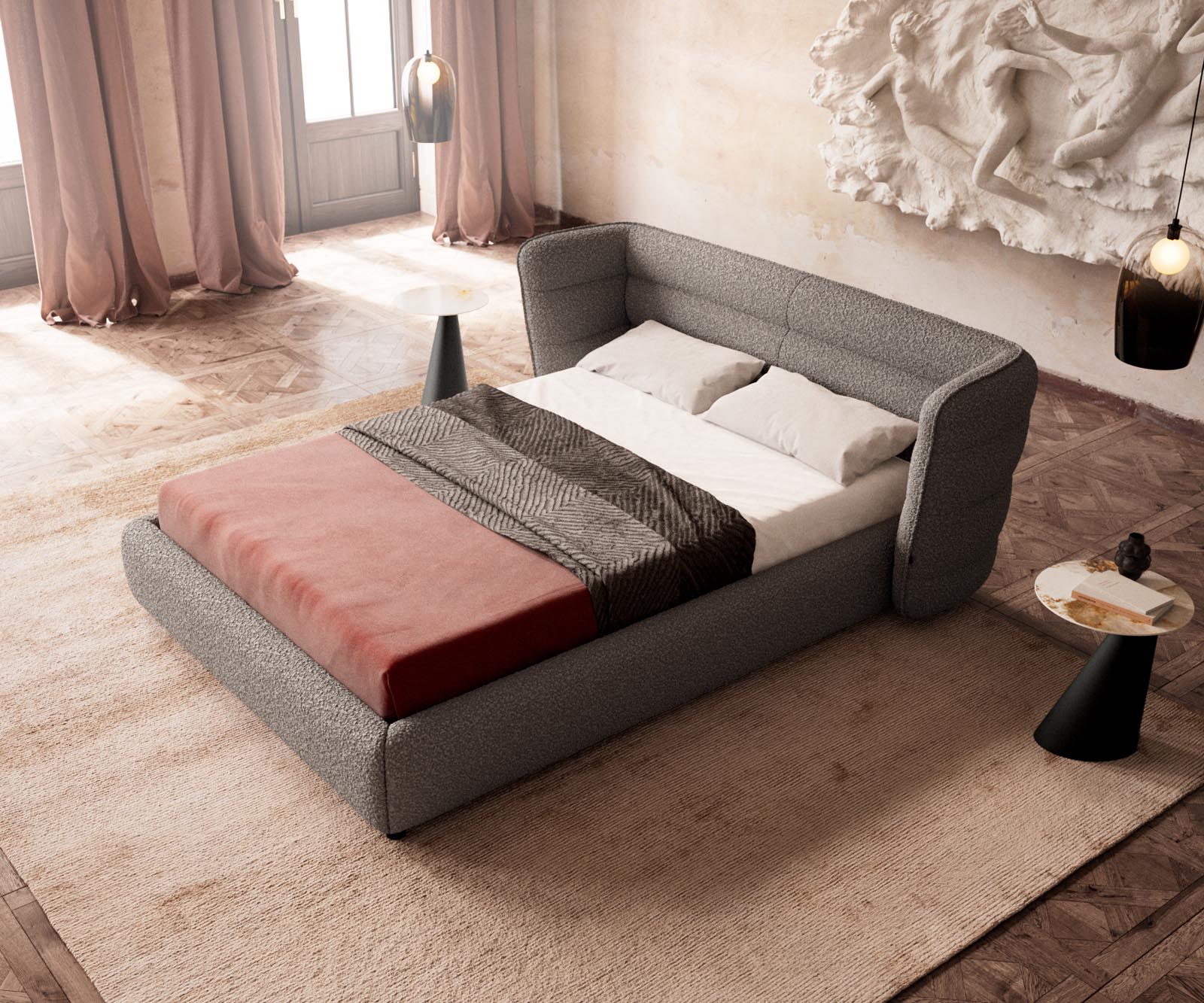 Sommier rembourré Simea 140x200 cm Bouclé Gris Argenté 3 Sommier rembourré Simea 140x200 cm Bouclé Gris Argenté 3