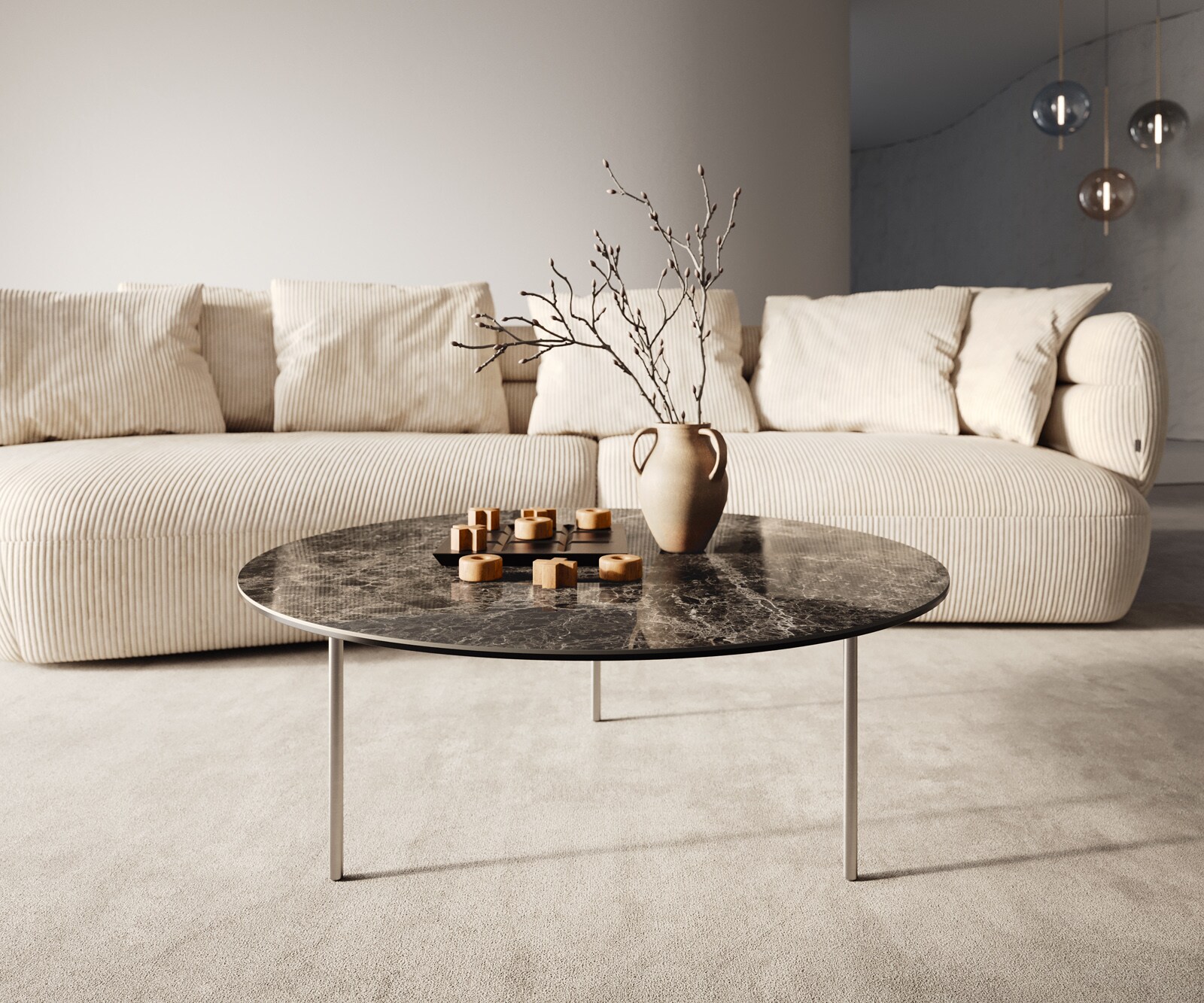 Table basse Edge rond 90x90 cm céramique Laminam® Emperador Extra Lucidato brun foncé Trive acier inoxydable brossé 2