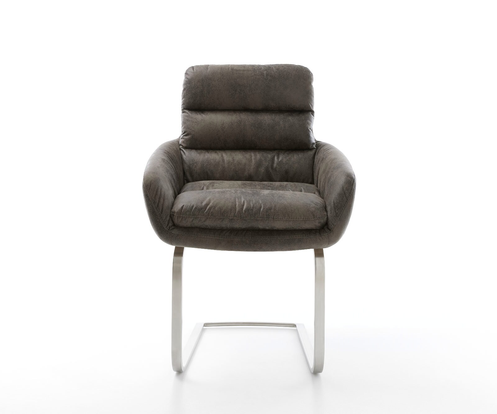 Cantilever Abelia-Flex avec accoudoirs microvelours gris antique pied cantilever plat acier inoxydable brossé 2