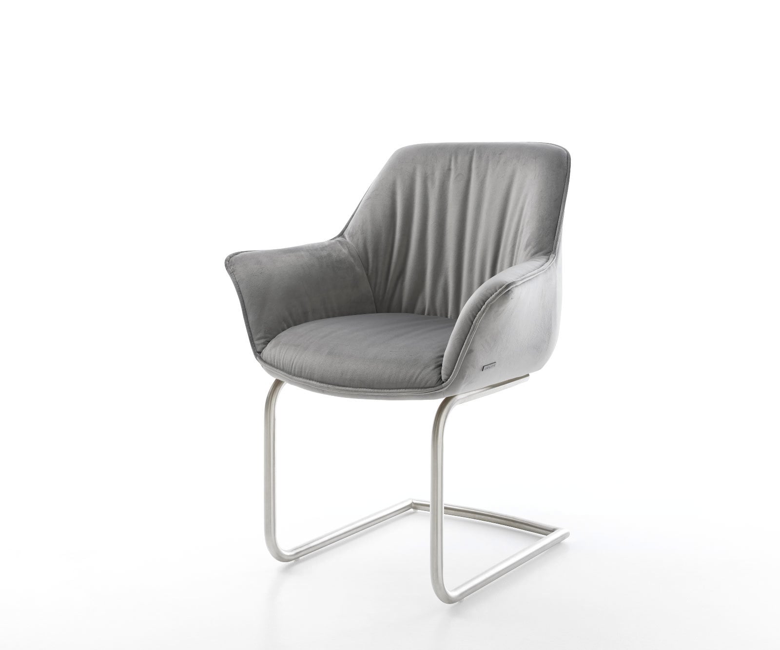 Cantilever Keila-Flex avec accoudoirs velours gris pied cantilever rond acier inoxydable brossé 1