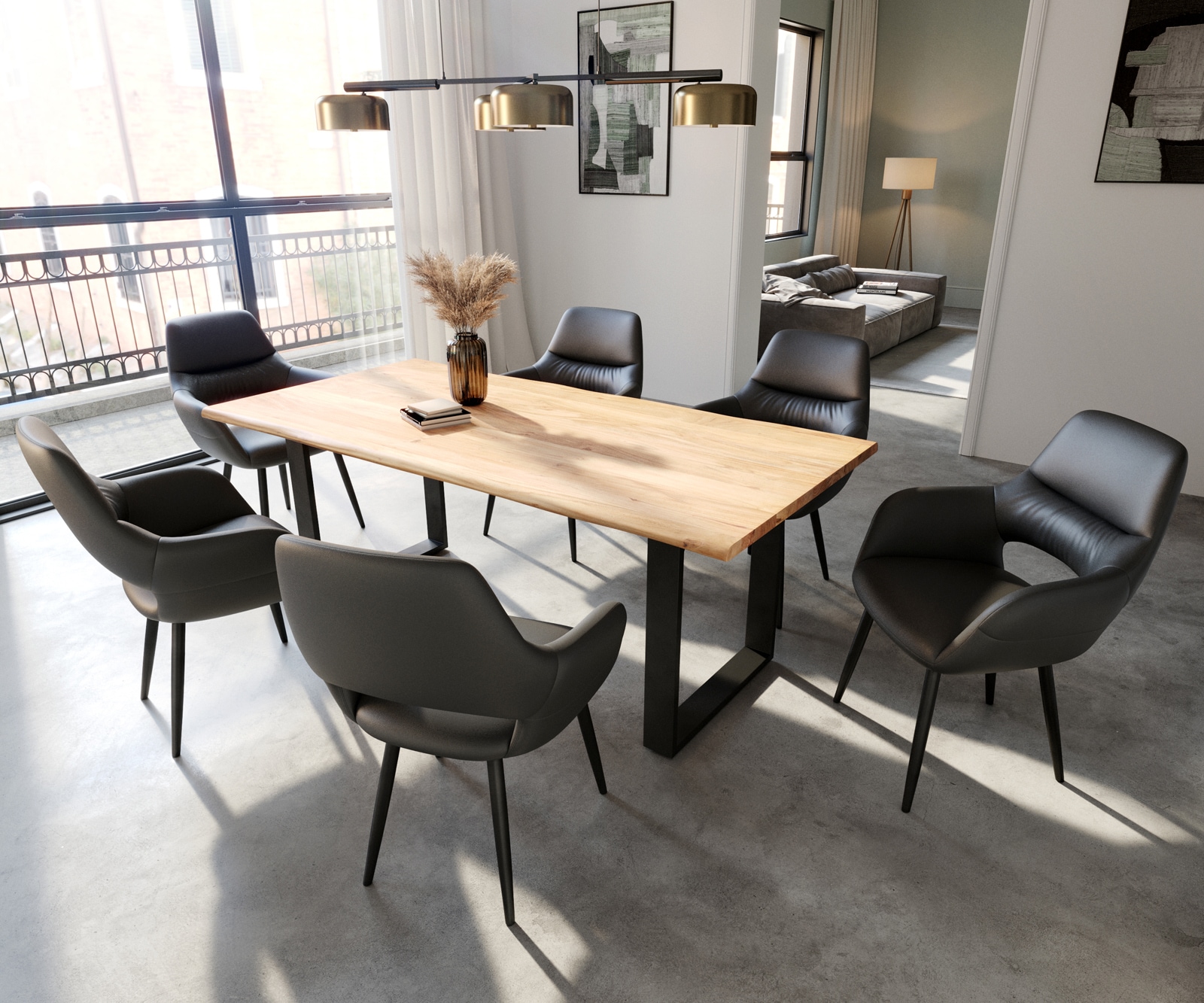 Chaise-de-salle-à-manger Yago-Flex avec accoudoirs cuir de vache noir 4 pieds coniques noir ressorts ensachés 3 Chaise-de-salle-à-manger Yago-Flex avec accoudoirs cuir de vache noir 4 pieds coniques noir ressorts ensachés 3