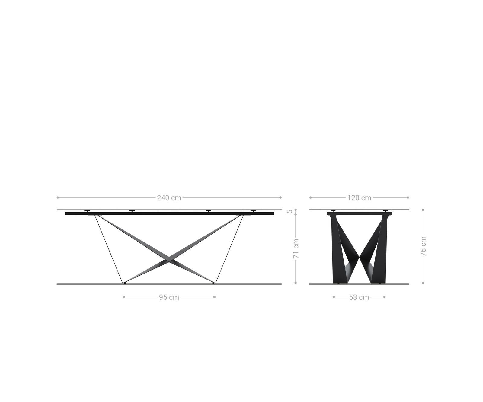 Table à manger Edge Boot 240x120 cm Céramique Laminam® Sabbia Eichefarbig Spider Flachstahl Acier inoxydable Graphite 6