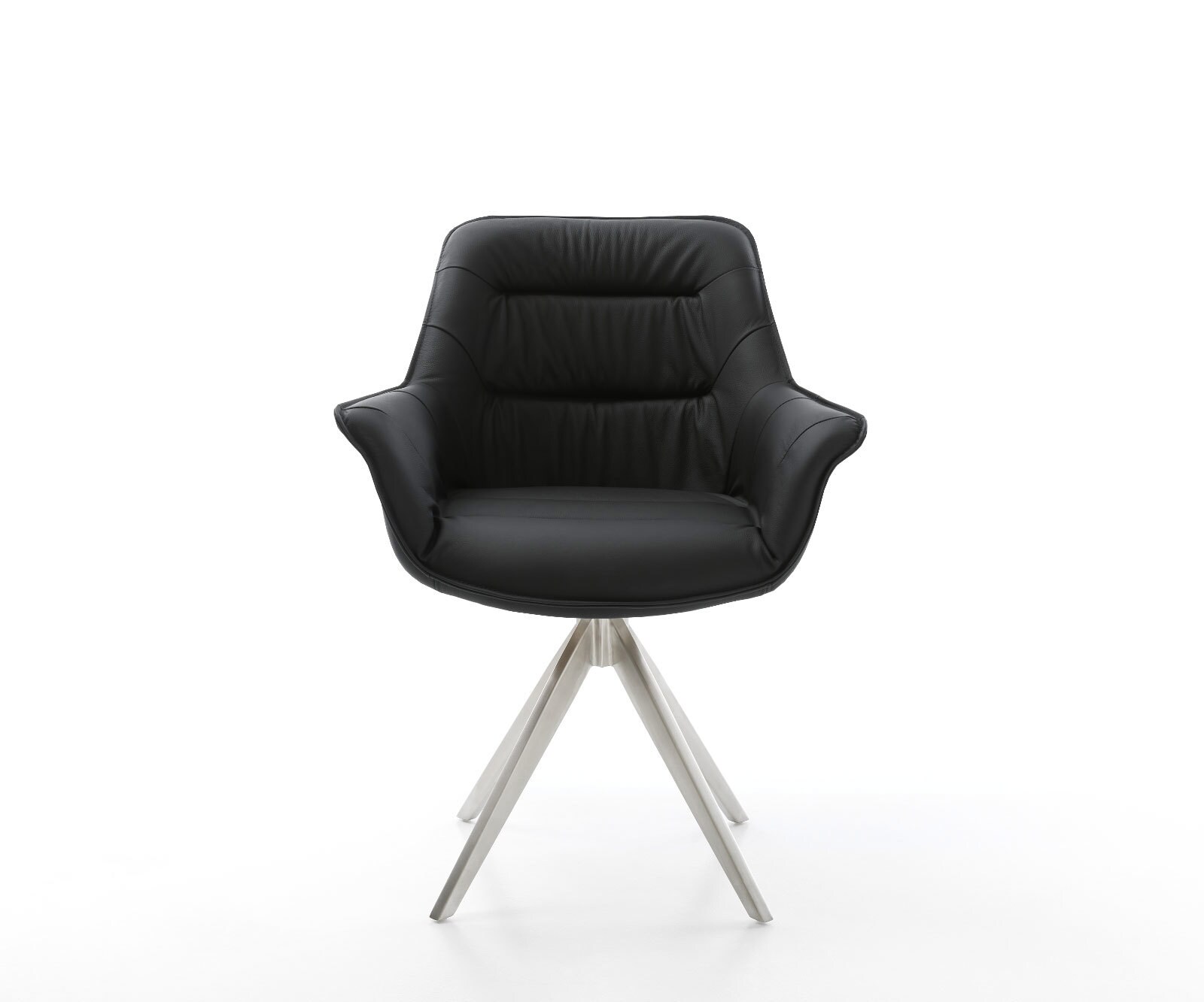 Chaise-de-salle-à-manger Kaira-Flex cuir de vache noir pied croisé angulaire acier inoxydable brossé 1 Chaise-de-salle-à-manger Kaira-Flex cuir de vache noir pied croisé angulaire acier inoxydable brossé 1