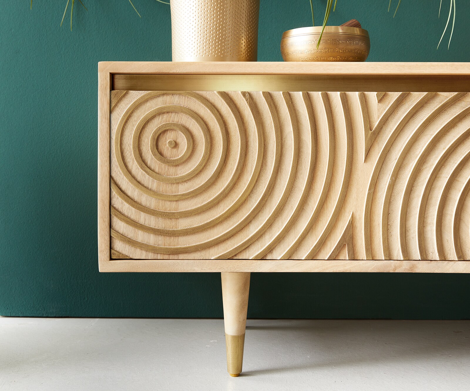 Meuble-TV Budaya 220 cm Mango naturel 3 portes pied conique 6 Meuble-TV Budaya 220 cm Mango naturel 3 portes pied conique 6