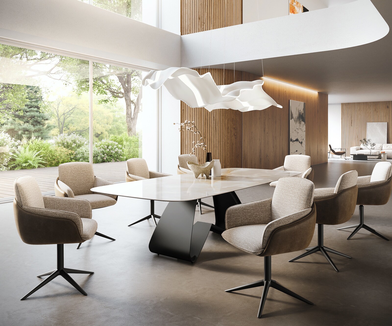 Table à manger Edge Boot 270x120 cm Céramique Iris FMG Onice Grigio piètement en W Métal Noir 7