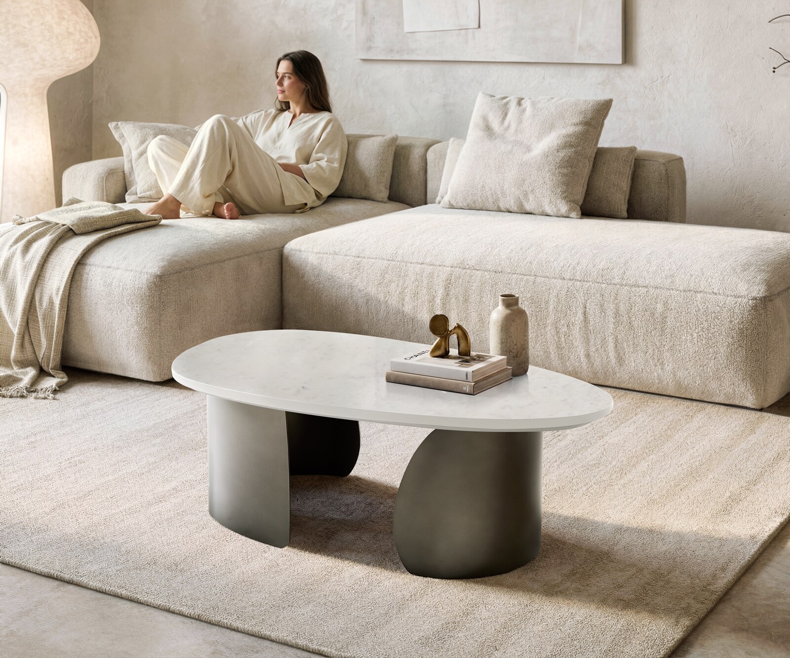Table basse Marvello 100x50 cm marbre blanc métal Black Antique 1