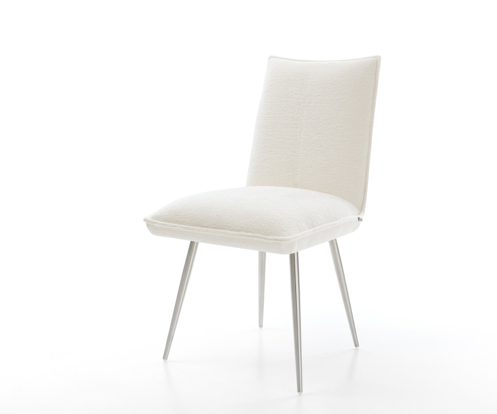 Chaise-de-salle-à-manger Lelio-Flex bouclé doux beige 4 pieds coniques acier inoxydable resorts ensachés 1