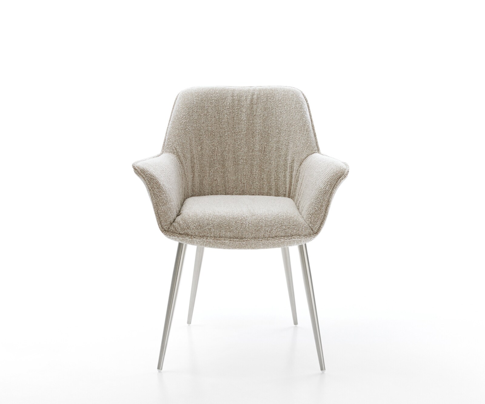 Chaise-de-salle-à-manger Keila-Flex avec accoudoirs tissu tissé doux beige 4 pieds coniques acier inoxydable 2