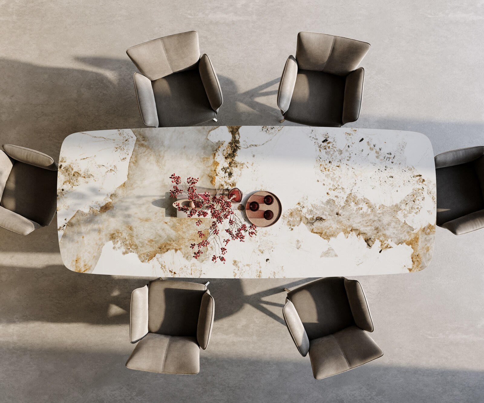 Table à manger Edge Boot 300x120 cm Céramique Minas Melange Blanc-Beige piètement en croix Rectangle Acier inoxydable Graphite 4