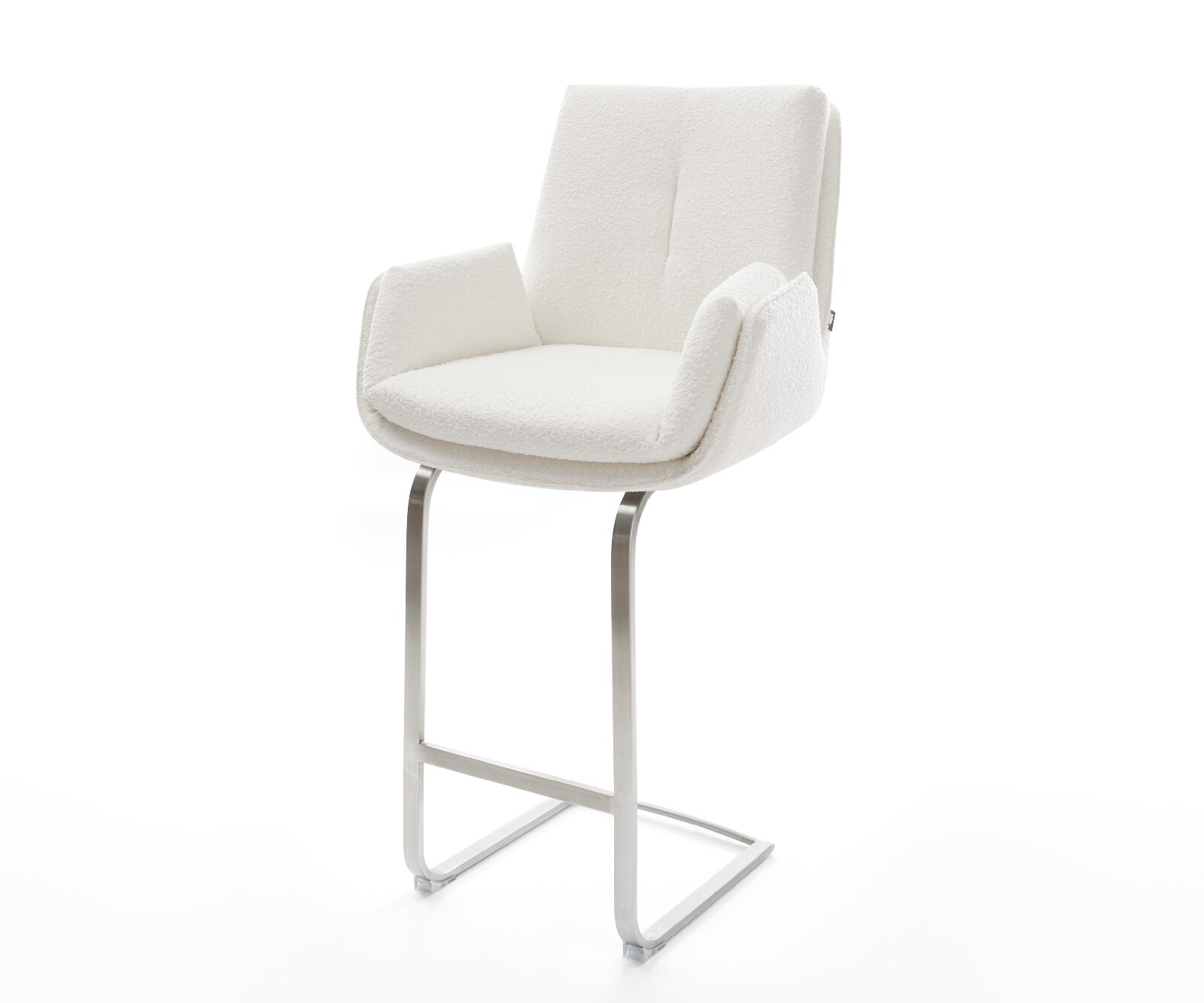 Chaise-de-bar Clea-Flex Bouclé Crème-blanc Pied cantilever acier inoxydable Argent