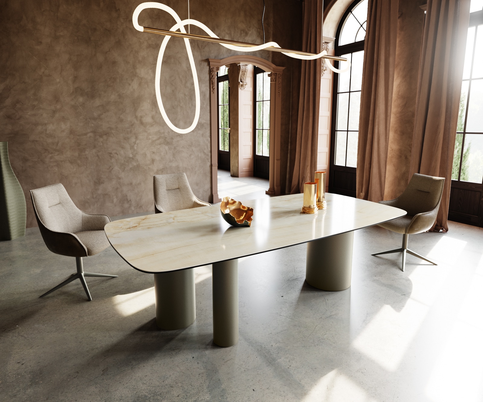 Table à manger Edge Boot 240x120 Céramique Iris FMG Onice OroTroa Métal finition à effet Titane Table à manger Edge Boot 240x120 Céramique Iris FMG Onice OroTroa Métal finition à effet Titane