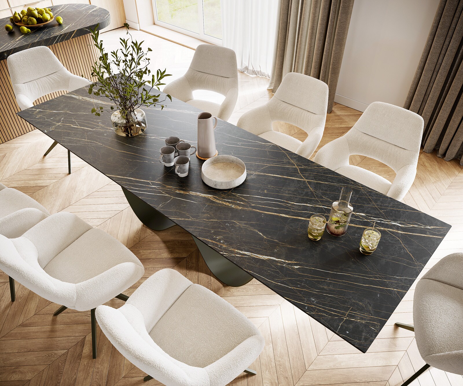 Table à manger Edge 300x100 Céramique Laminam® Noir Desir Marron Infinity Métal Effet Titane 3