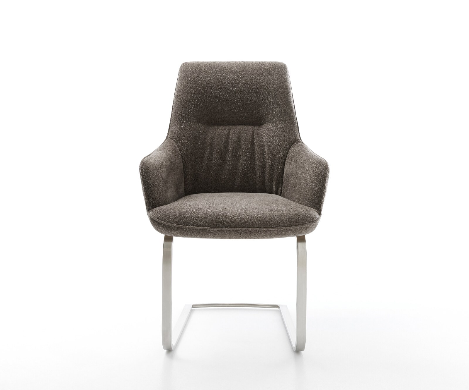 Cantilever Zelia-Flex avec accoudoirs tissu structuré doux taupe pied cantilever plat acier inoxydable ressorts ensachés 2