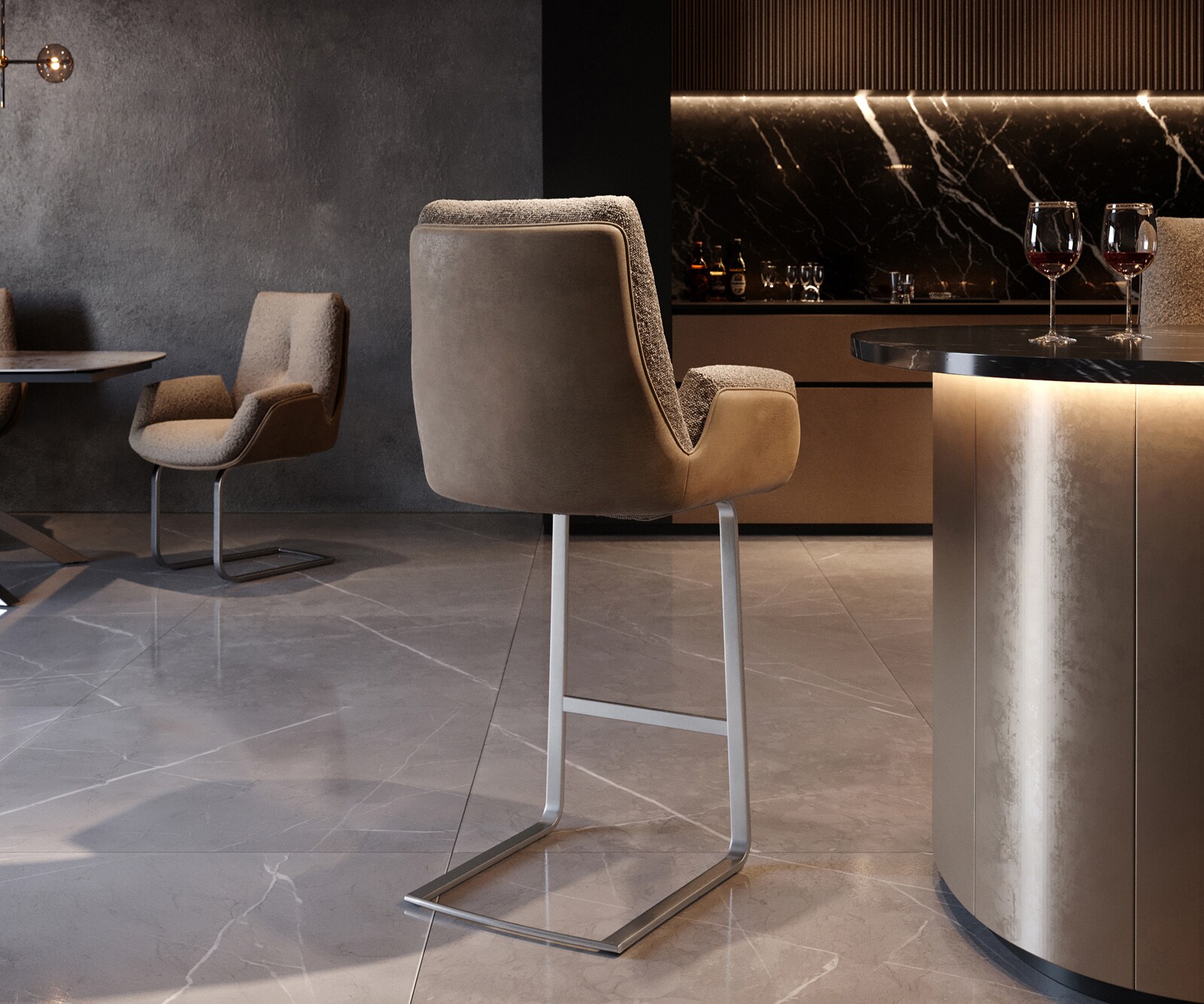 Chaise-de-bar Clea-Flex mélange de matériaux boue Chaise cantileversement plat acier inoxydable ressorts ensachés 2