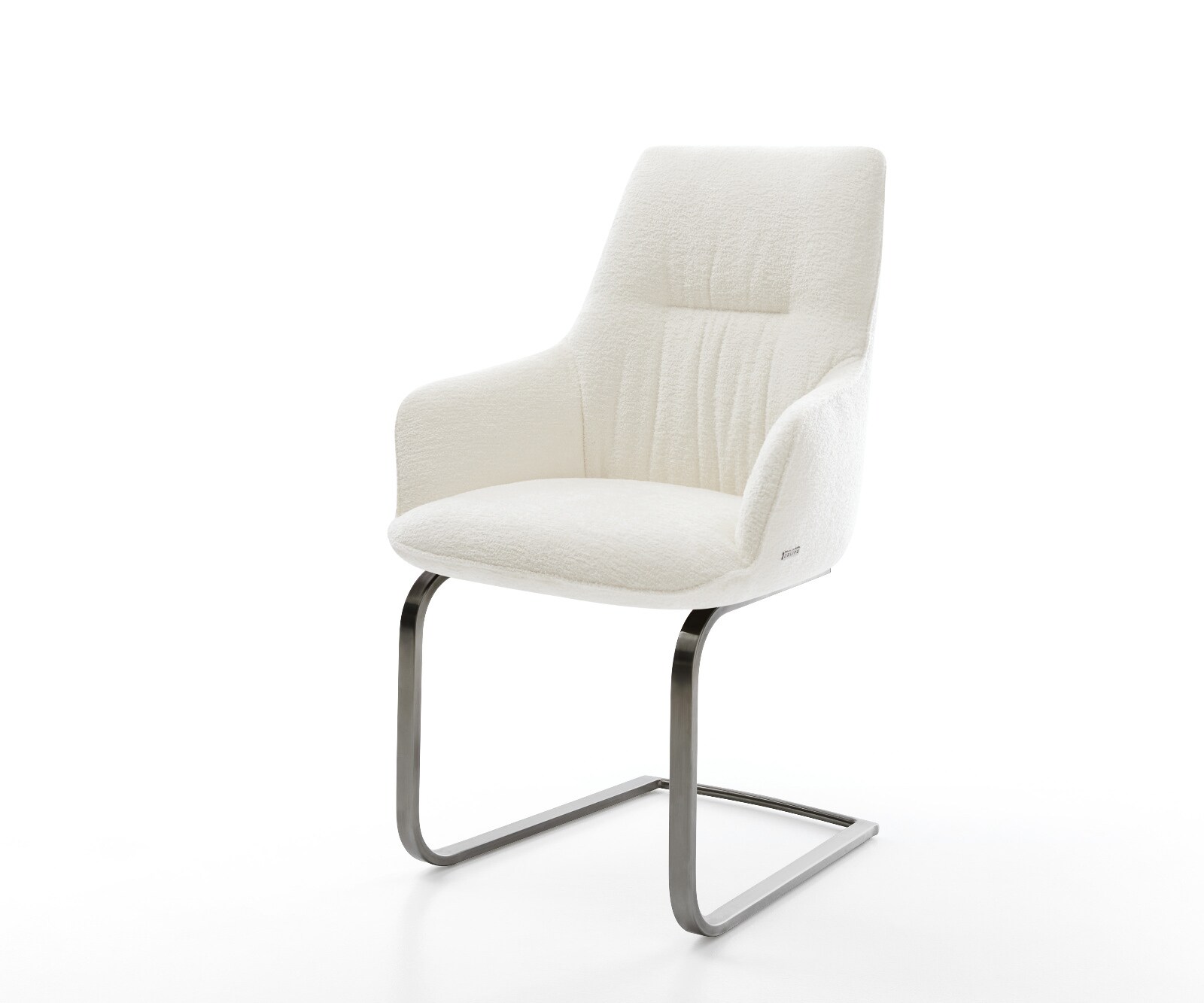 Cantilever Zelia-Flex avec accoudoirs bouclé doux beige pied cantilever plat grafiete ressorts ensachés