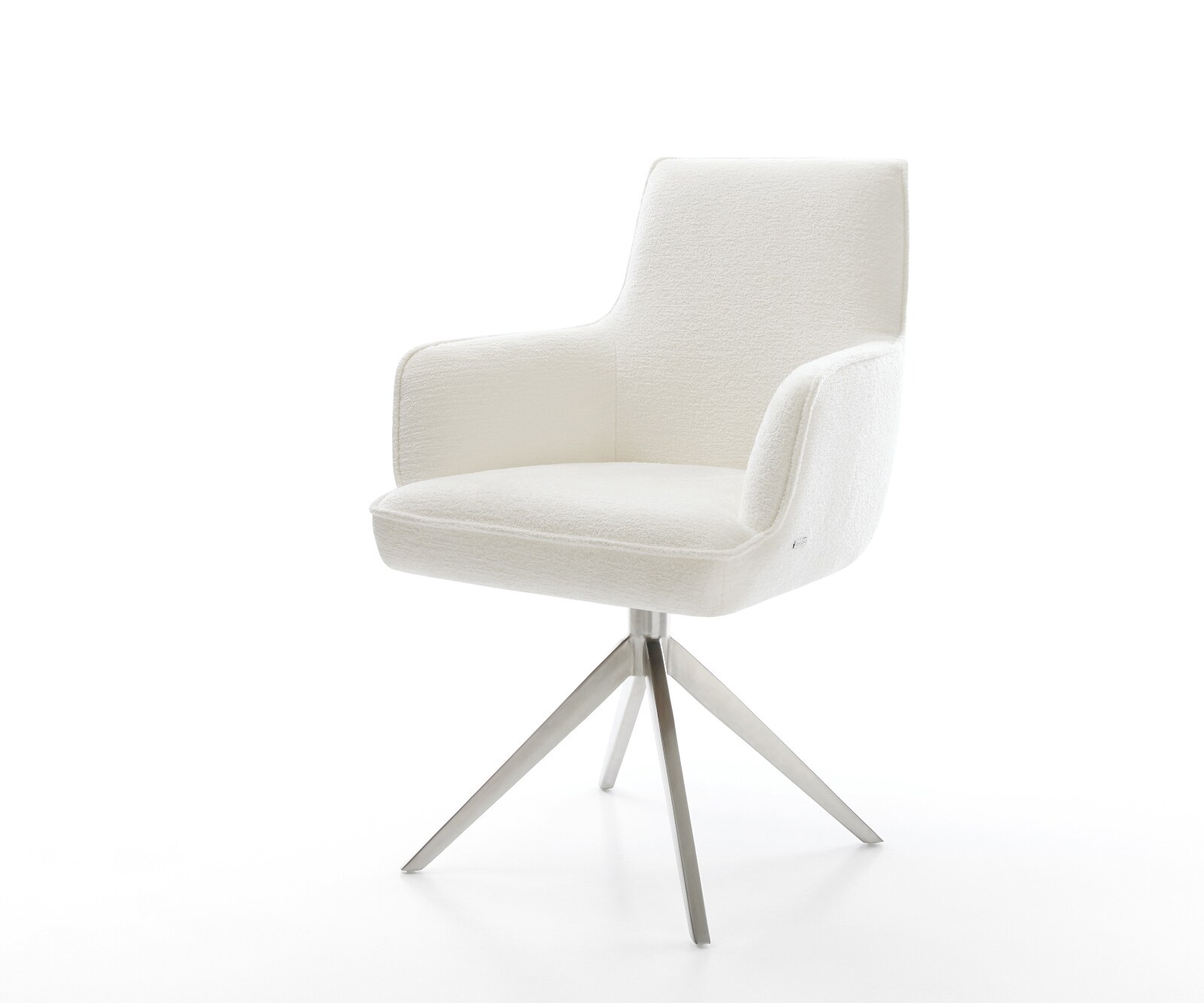 Chaise-pivotante Heira-Flex avec accoudoirs bouclé doux beige pied croisé large acier inoxydable pivotement sur 360° fonction bascule resorts ensachés 1