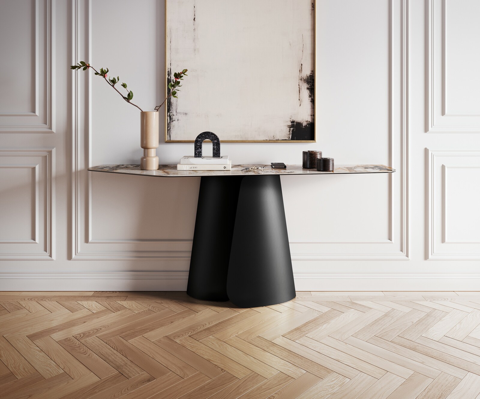 Console Edge Polygonal 180x50 cm Céramique Patagonia Poliert Livos Métal Noir 3