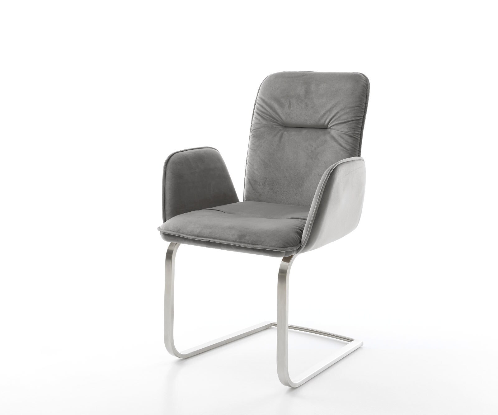 Cantilever Vinja-Flex velours gris pied cantilever plat acier inoxydable brossé