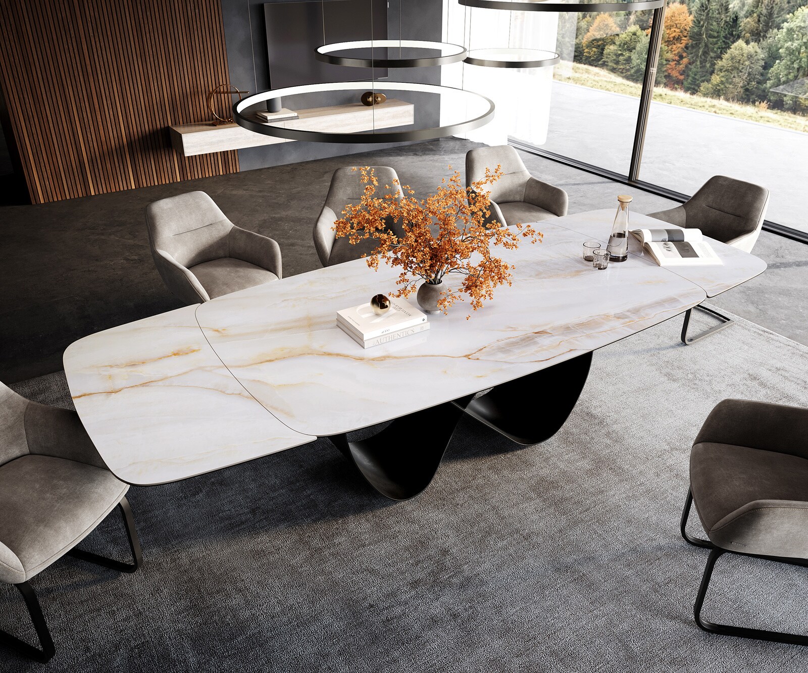 Table à manger Edge Boot 200-300x120 cm Céramique Onyx Pearl Infinity Métal Noir extensible 4