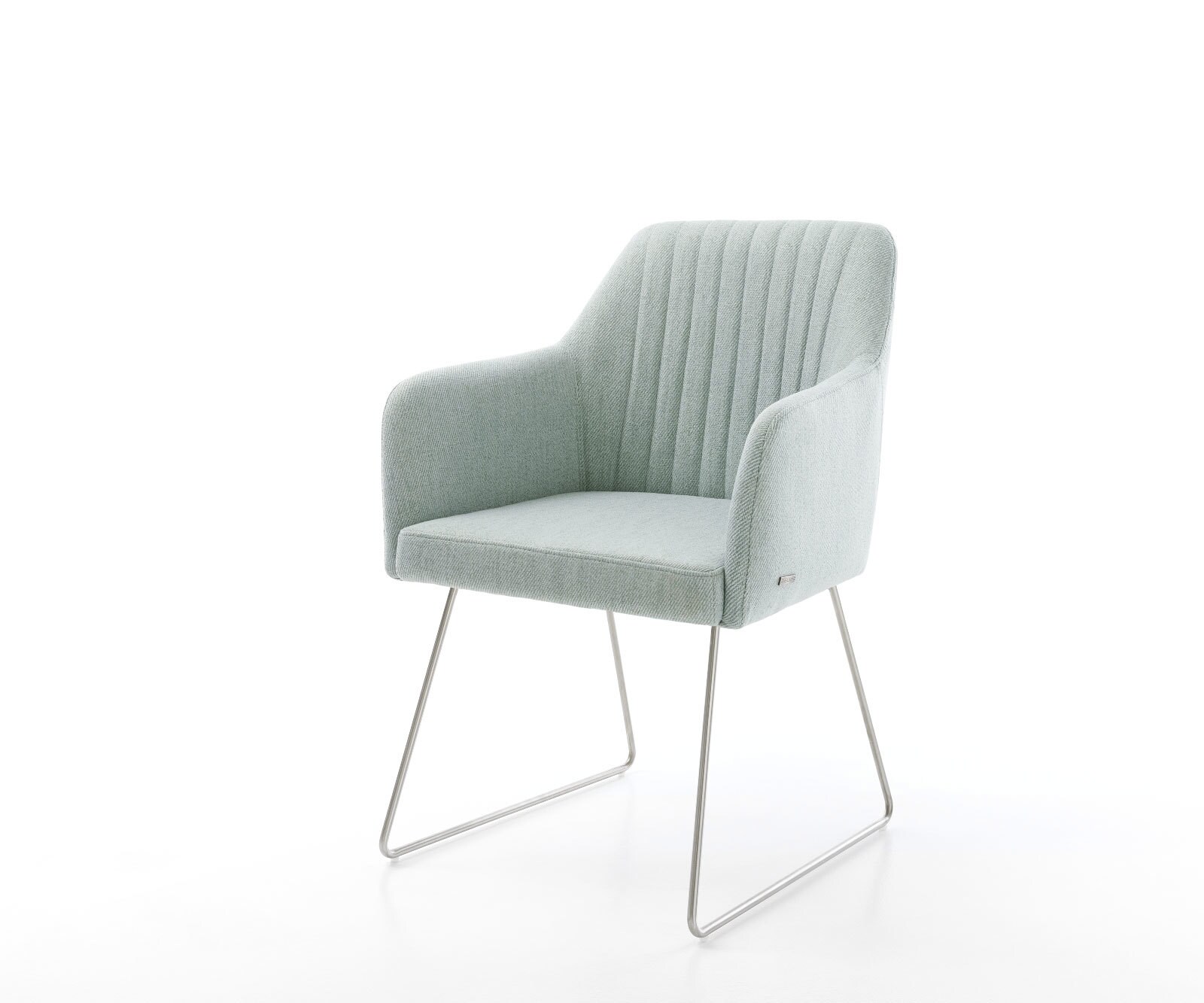 Chaise-de-salle-à-manger Greg-Flex rayures Vert menthe pied trapèze acier inoxydable brossé