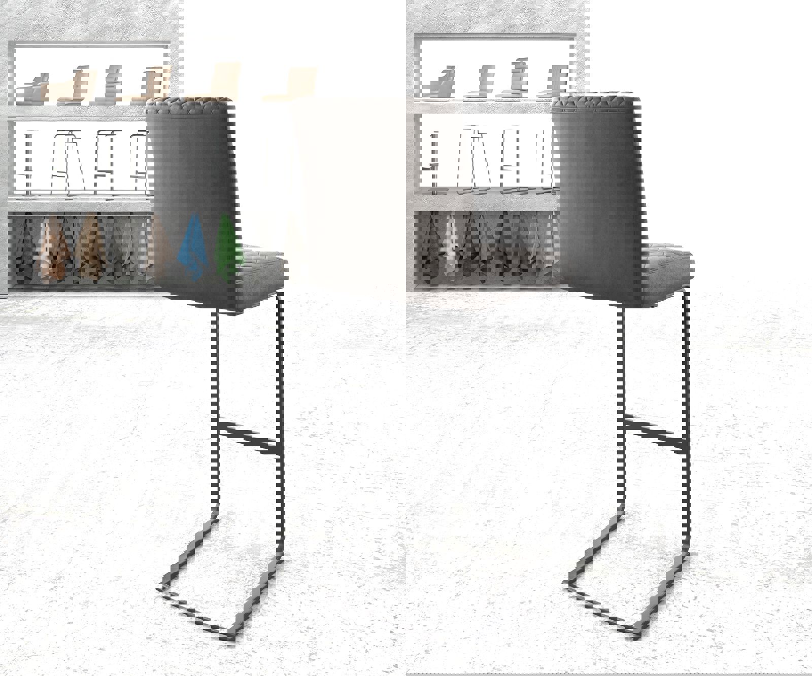 Chaise-de-bar Earnest-Flex piqué en diamant Vintage anthracite  chaise cantilever métal plat 2