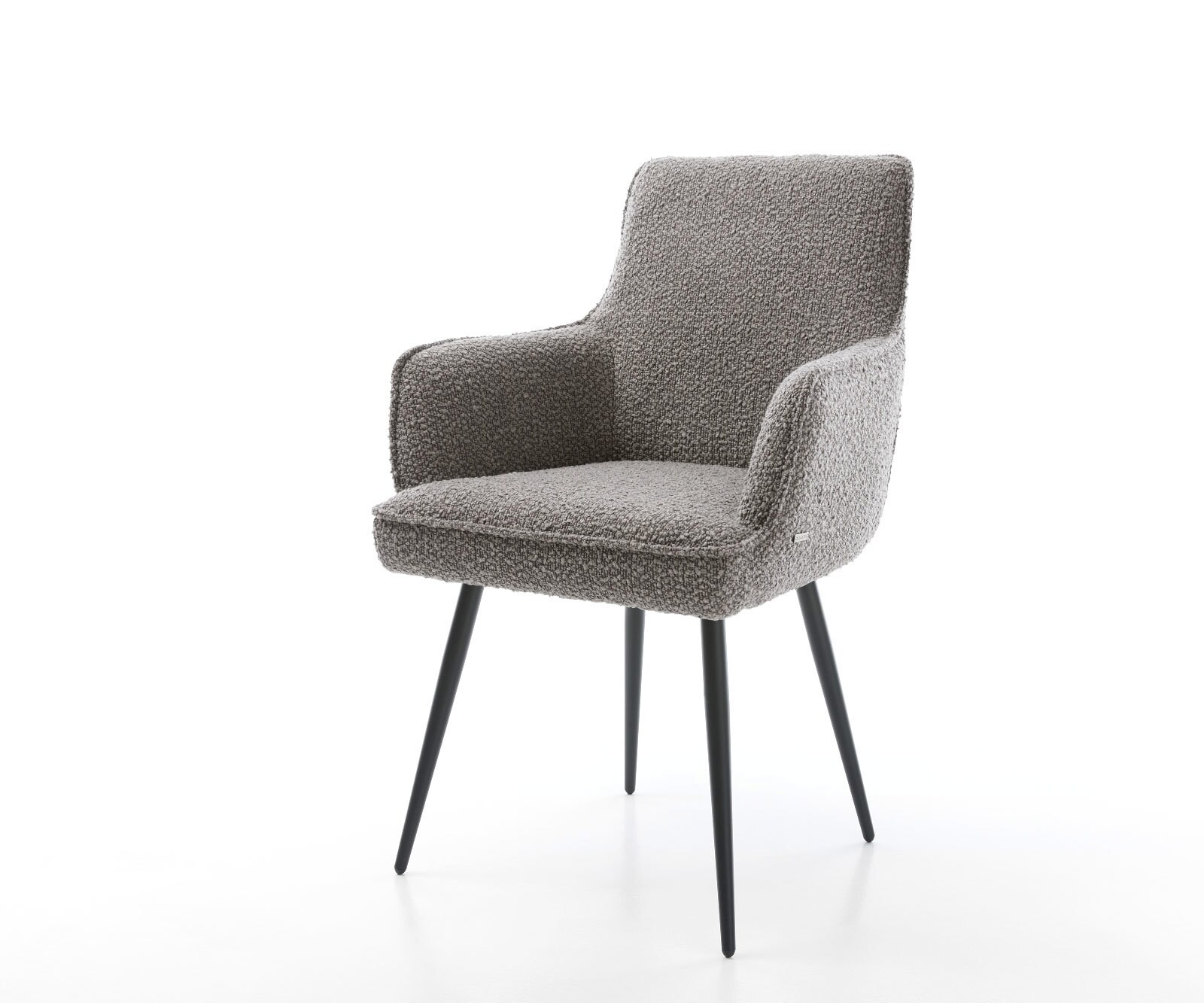 Chaise-de-salle-à-manger Heira-Flex avec accoudoirs bouclé gris argenté 4 pieds coniques noir ressorts ensachés 1