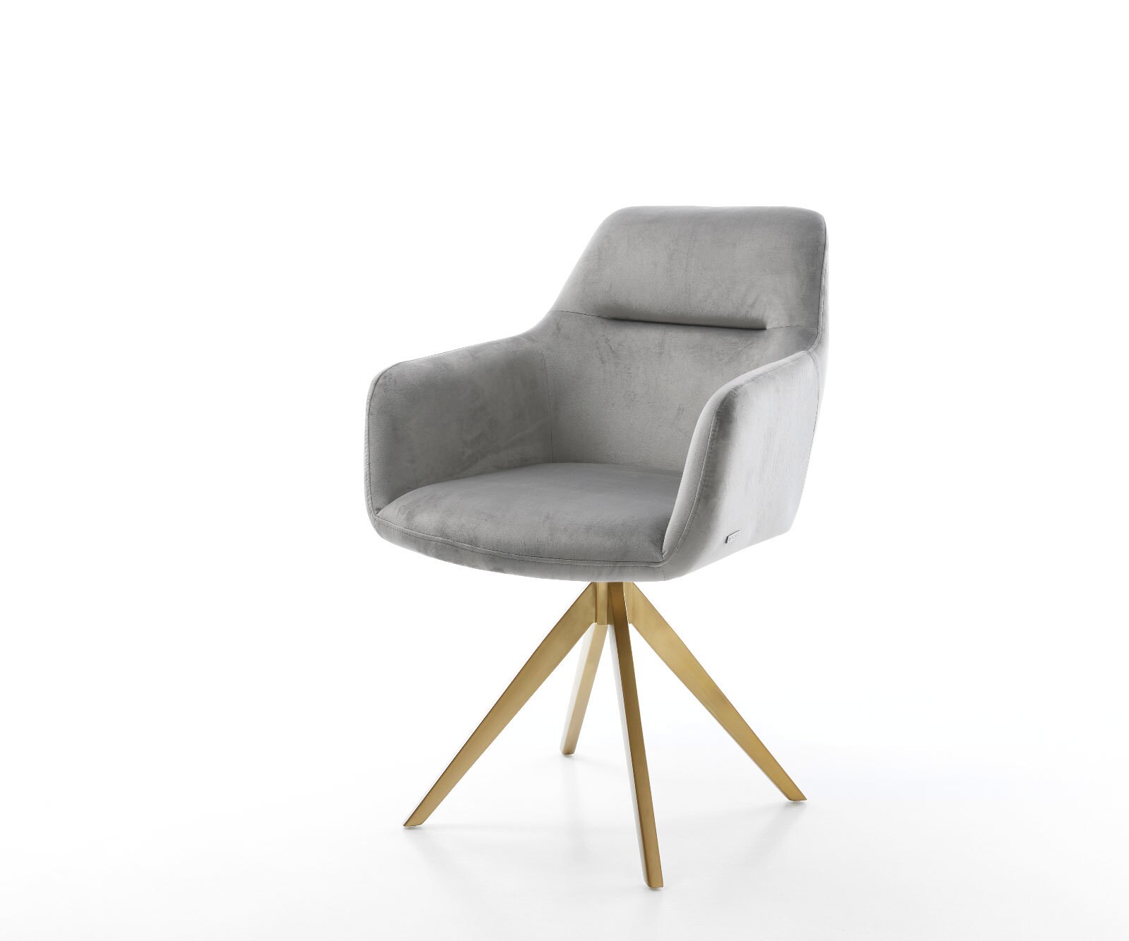 Chaise-de-salle-à-manger Pejo-Flex velours gris pied croisé angulaire or ressorts ensachés
