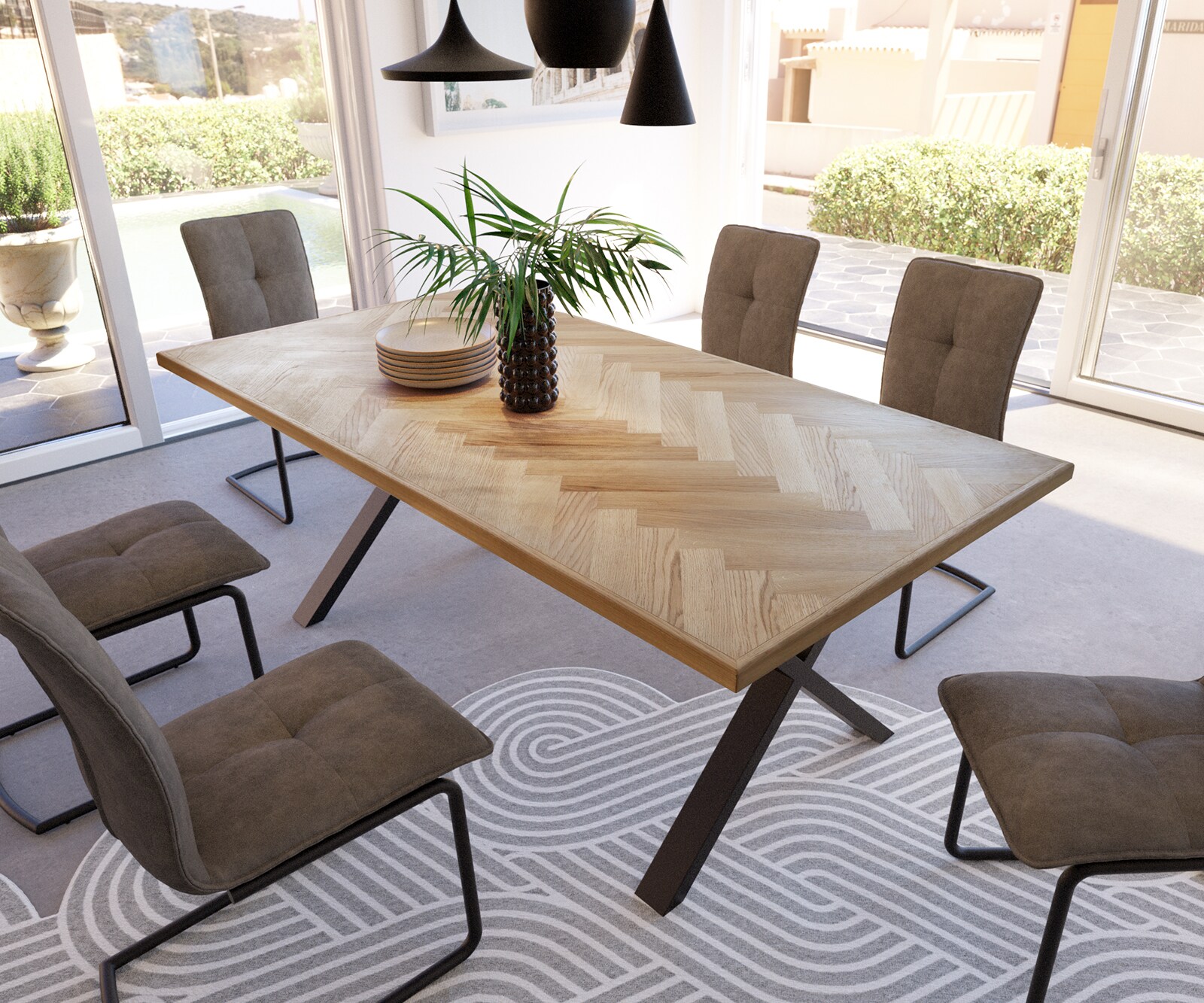 Table-de-salle-à-manger Edge-Pure 200x100 Chêne Naturel cadre x Métal Noir Fishbone  4