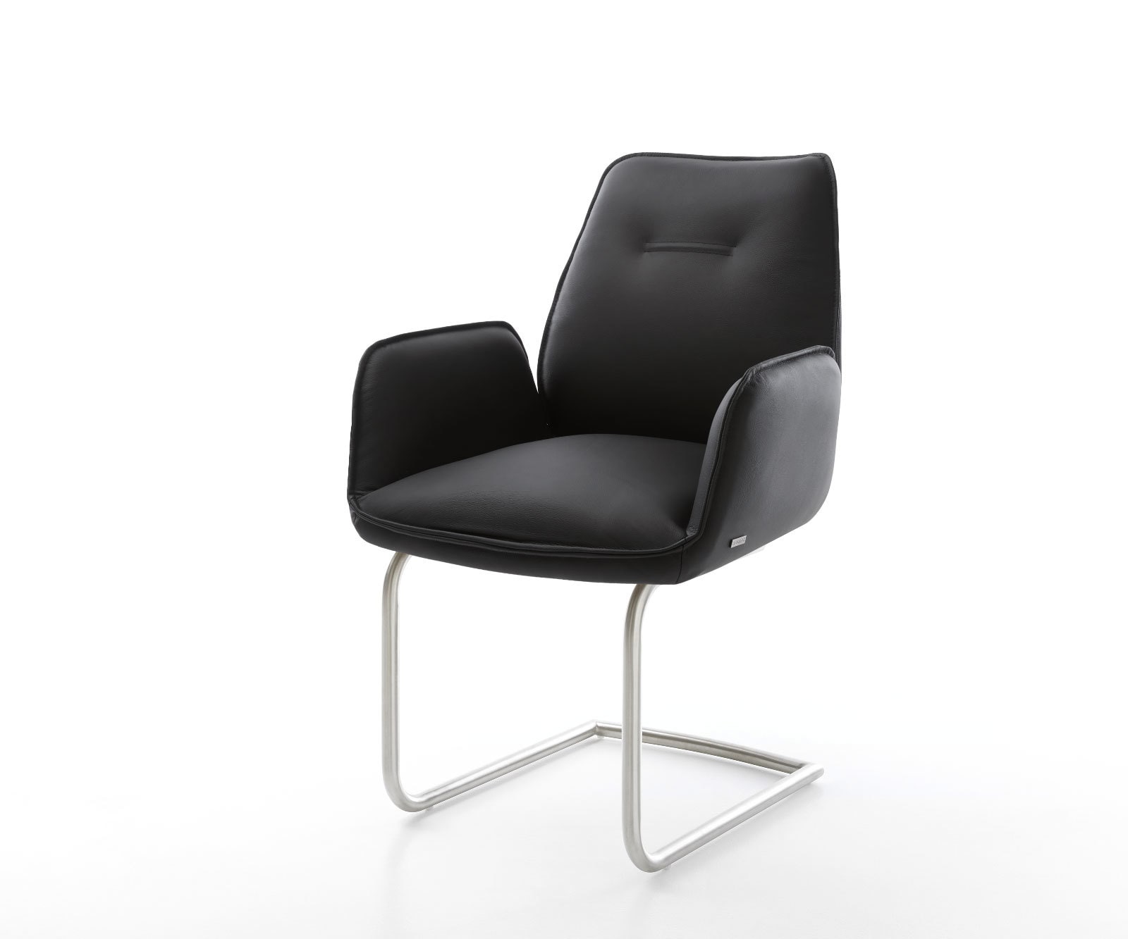 Cantilever Zoa-Flex cuir de vache noir pied cantilever rond acier inoxydable brossé ressorts ensachés Cantilever Zoa-Flex cuir de vache noir pied cantilever rond acier inoxydable brossé ressorts ensachés