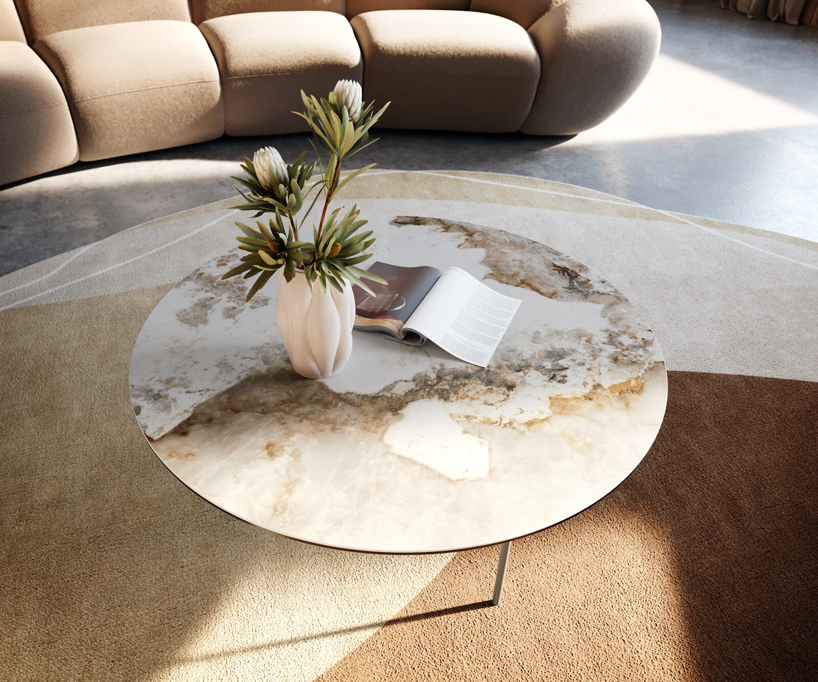 Table basse Edge rond 90x90 cm céramique Minas Melange Trive Metall finition effet titane 2