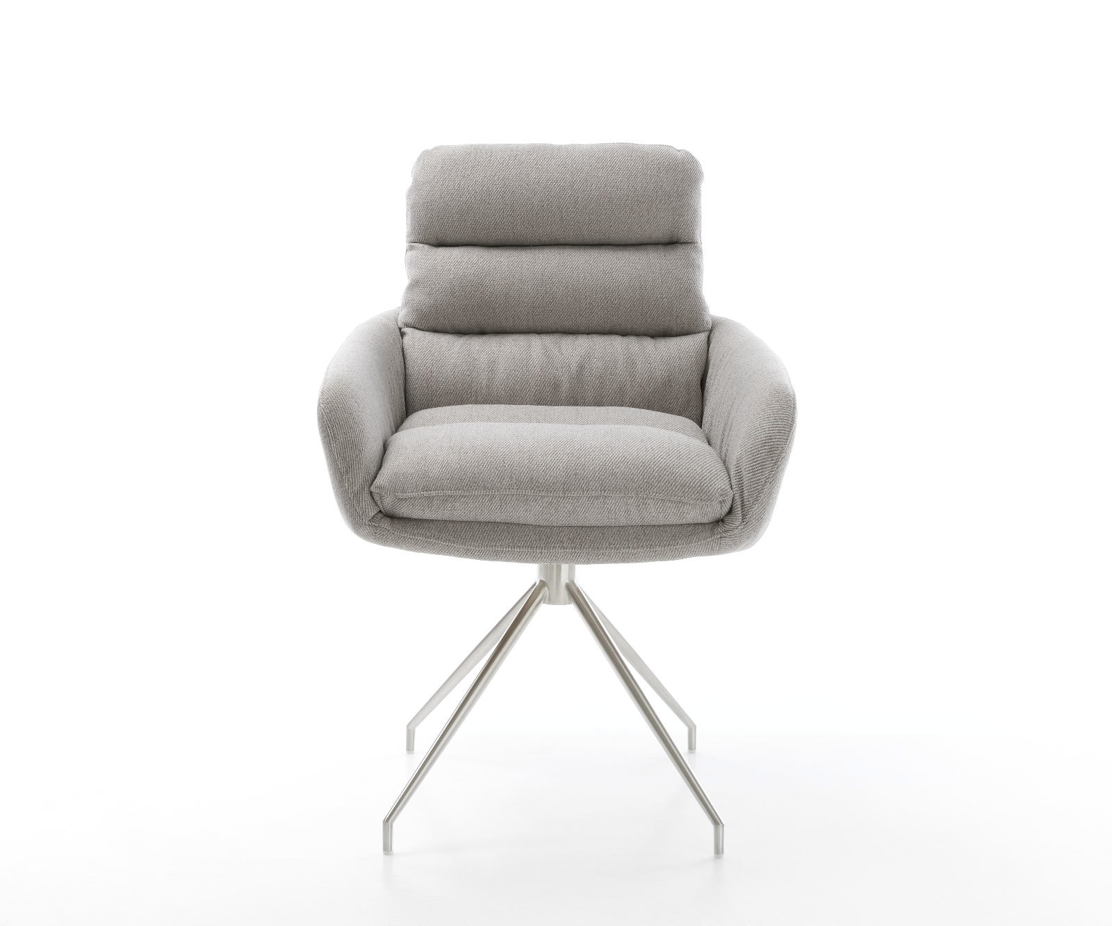 Chaise-de-salle-à-manger Abelia-Flex avec accoudoirs rayures gris clair pied croisé conique acier inoxydable brossé 1 Chaise-de-salle-à-manger Abelia-Flex avec accoudoirs rayures gris clair pied croisé conique acier inoxydable brossé 1