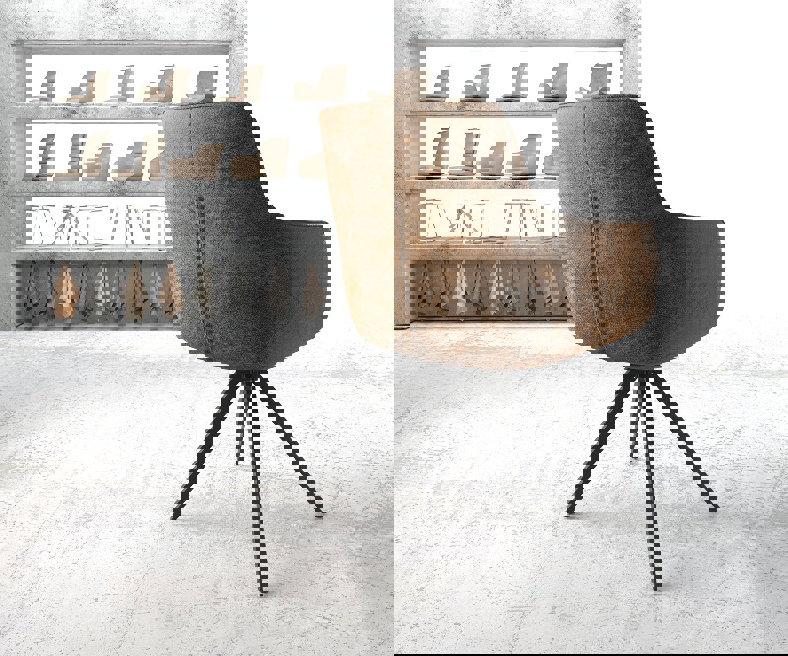 Chaise-pivotante Pejo-Flex brun antique cadre croisé angulaire noir pivote sur 180° 3