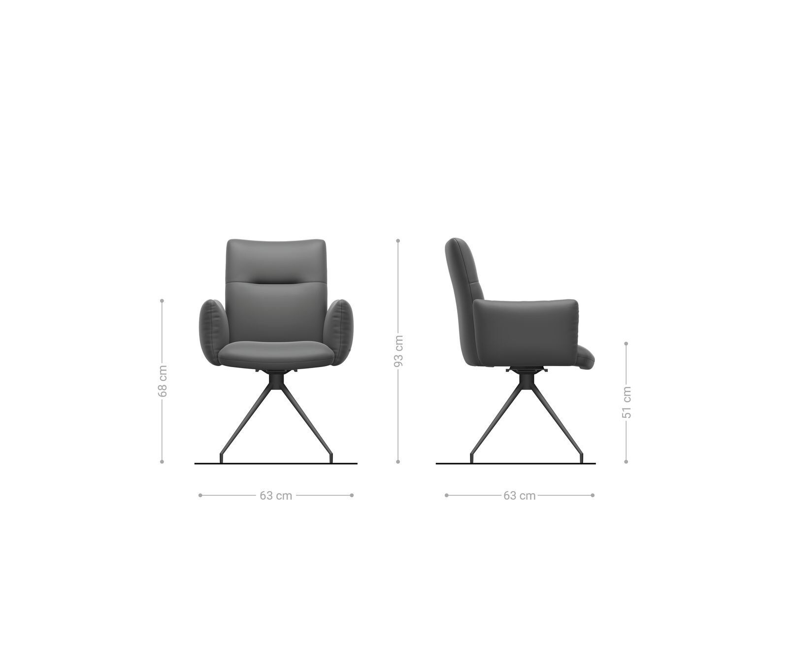 Chaise-pivotante Jova-Flex avec accoudoirs microvelours anthracite vintage pied croisé conique acier inoxydable brossé pivotement sur 180° ressorts ensachés 5