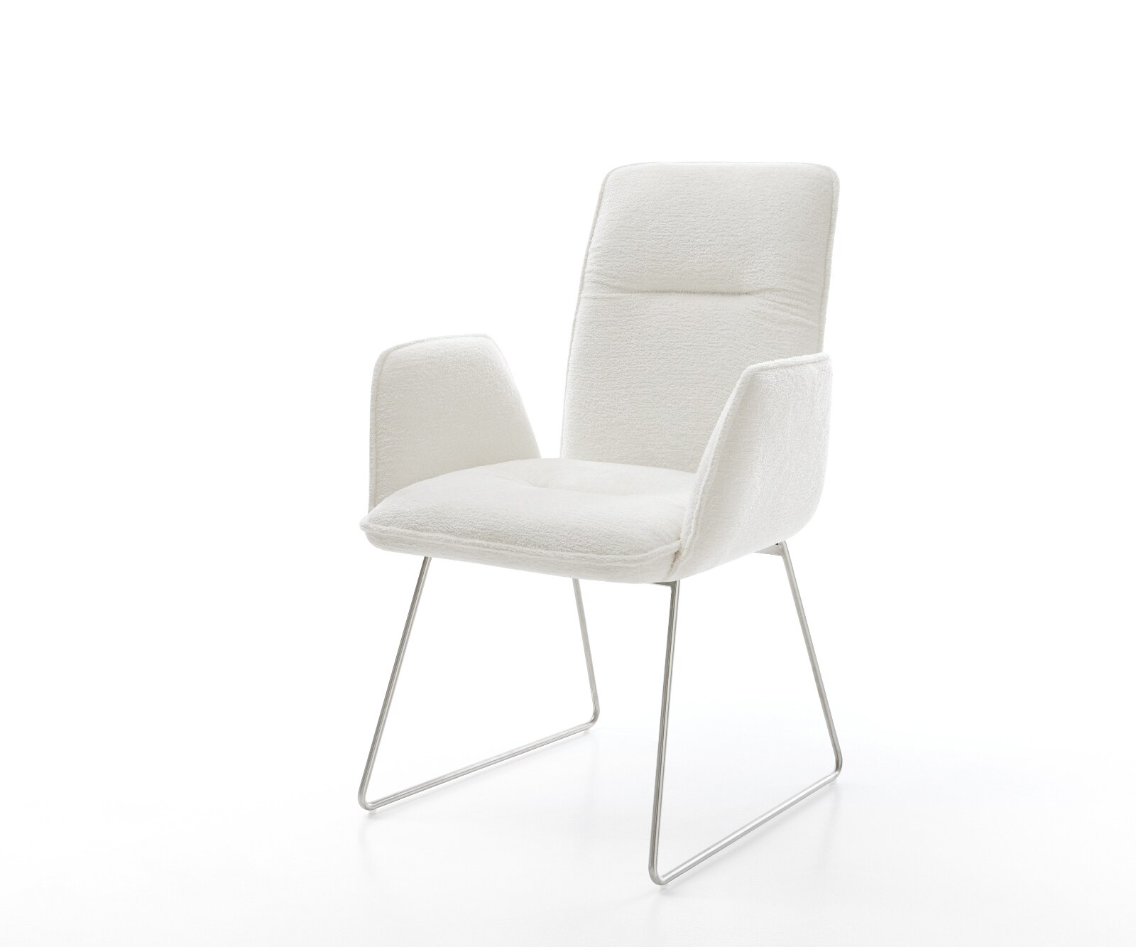 Chaise-de-salle-à-manger Vinja-Flex bouclé doux beige pied trapèze acier inoxydable 1