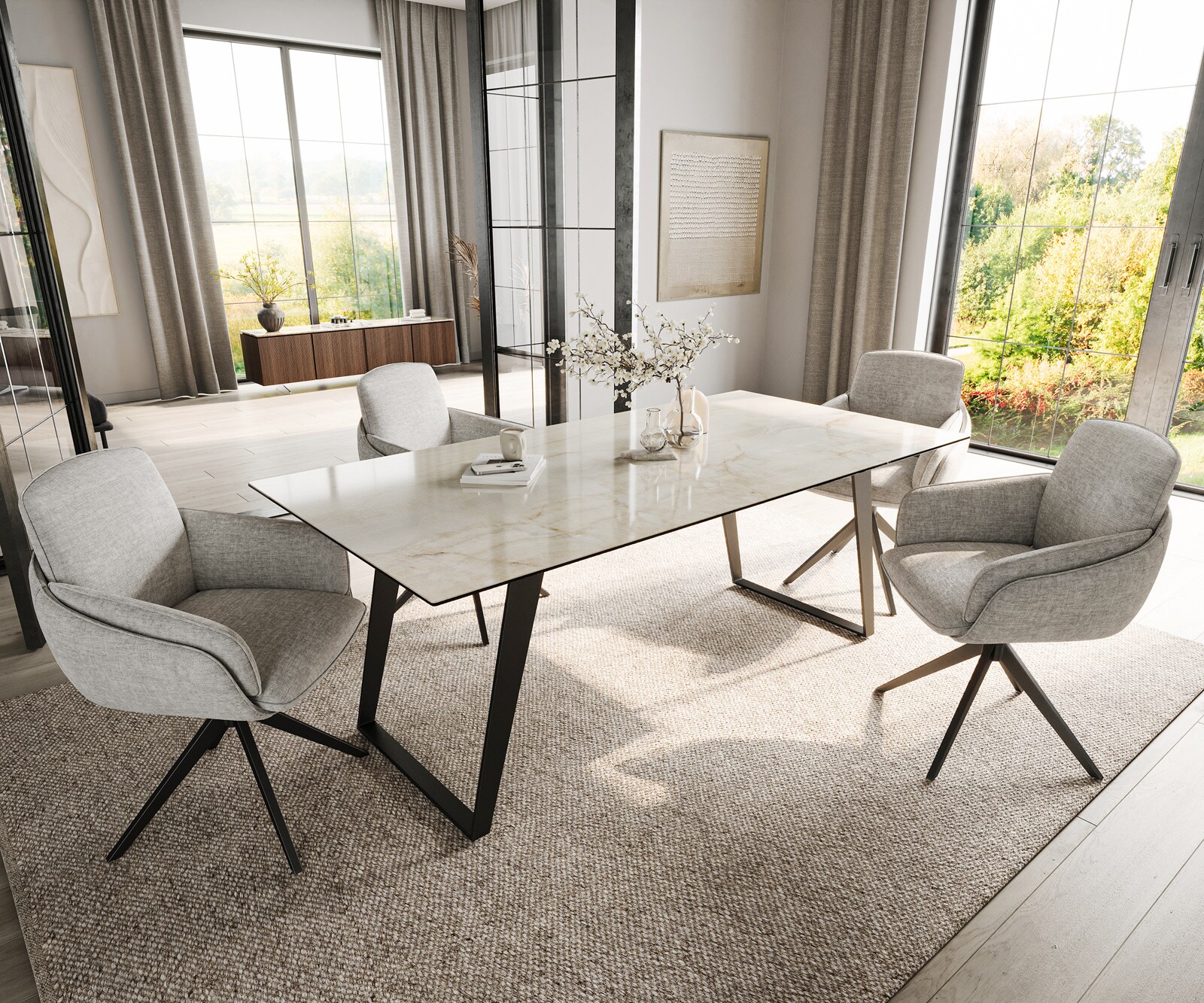 Table à manger Edge 200x100 Céramique Laminam® Onice Oro Métal Oblique Noir 6