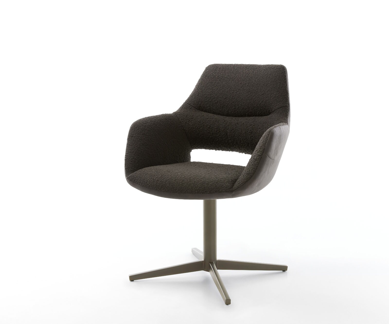 Chaise-pivotante Yago-Flex avec accoudoirs tissu mixte noir pied de chaise 4 branches aspect titane pivotement sur 360° ressorts ensachés