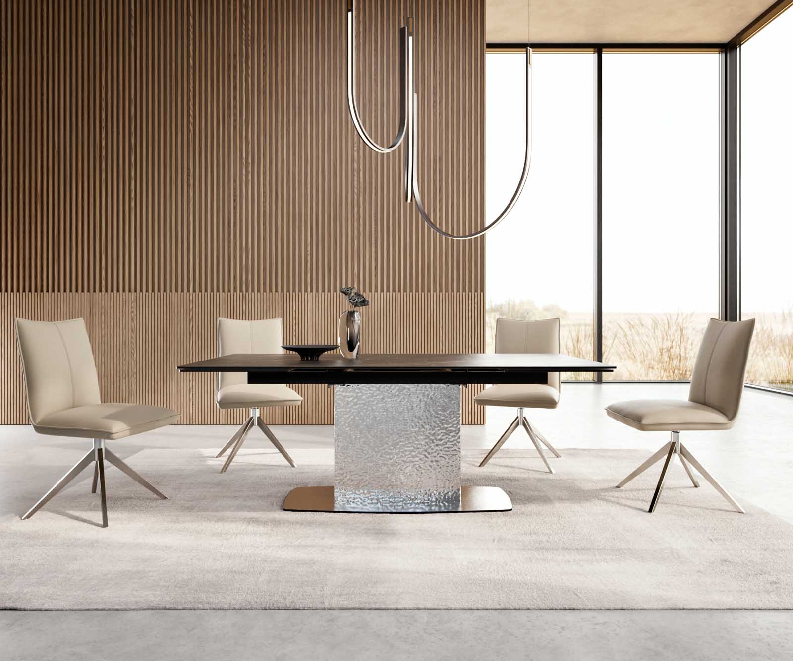 Table à manger Edge 200-300x100 céramique Laminam®Noir Desir marron Wave acier inoxydable extensible 4
