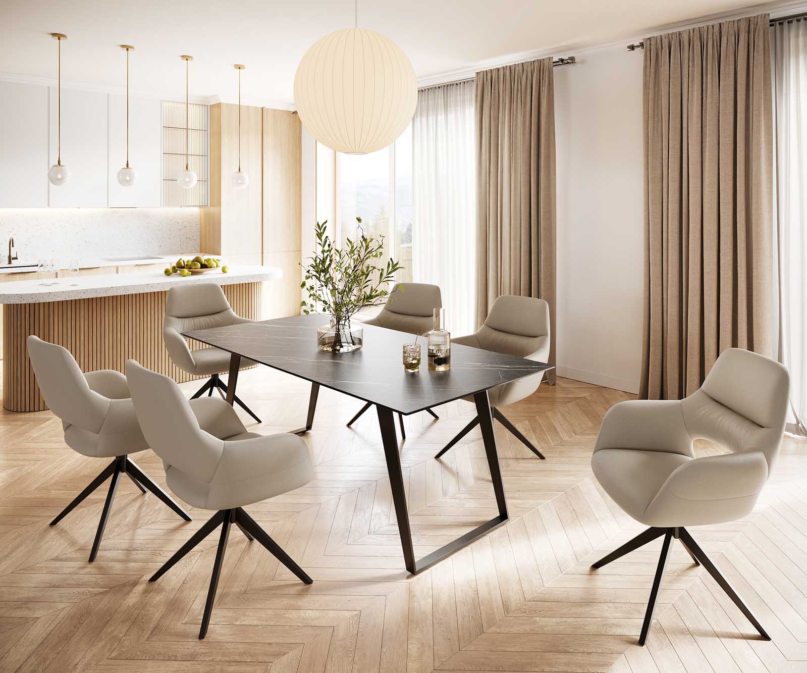 Table-à-manger Edge 200x100 céramique Laminam® noir desir brun métal oblique noir 6